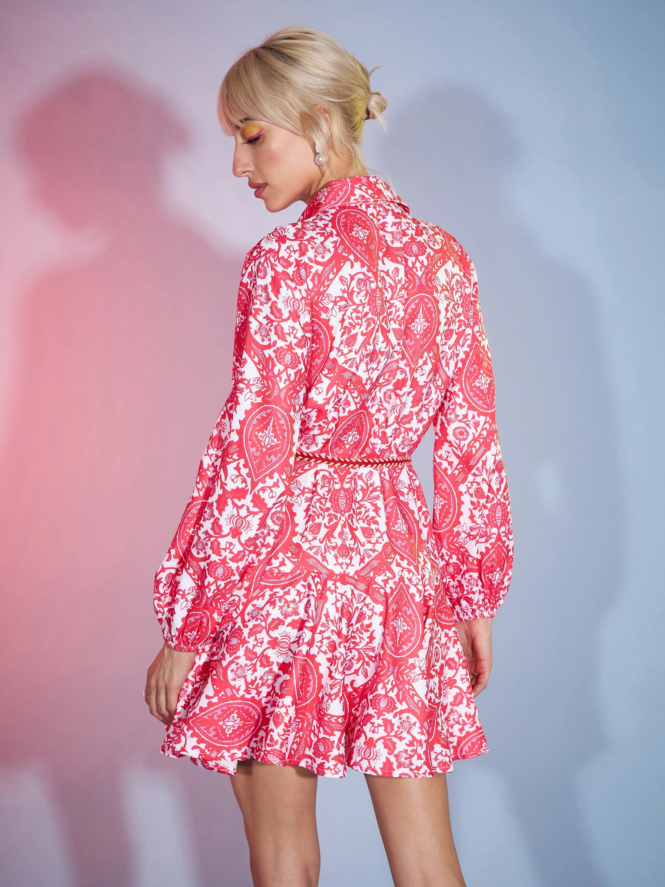 Women Red Floral Flared Skater Dress - Image 4