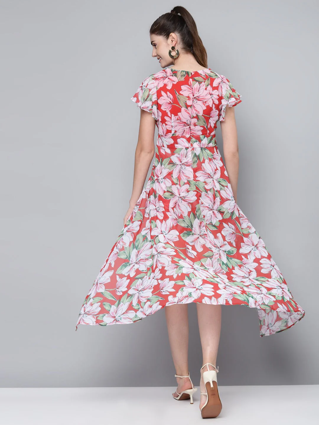 Women Red Floral Maxi Romper - Image 3