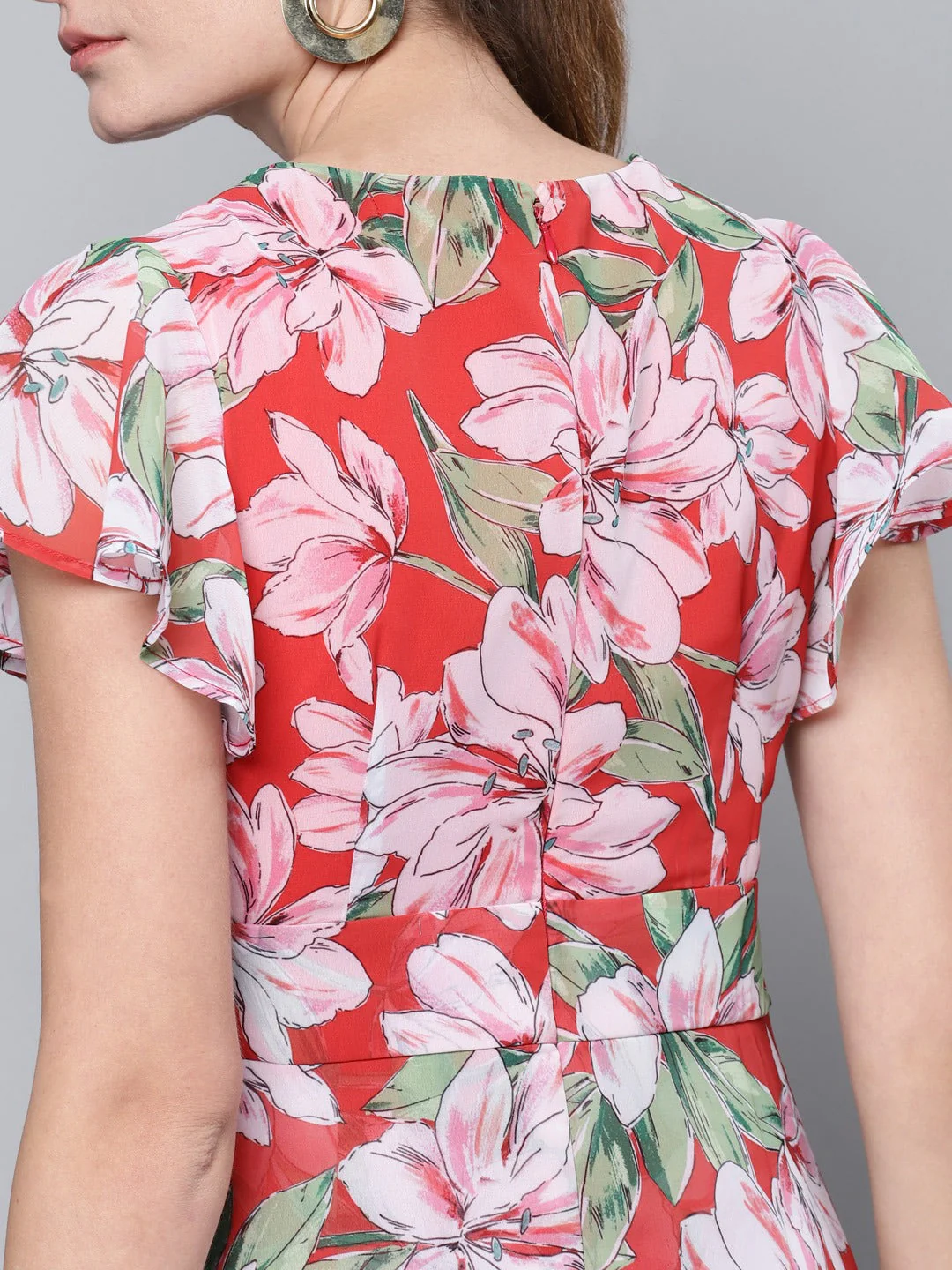Women Red Floral Maxi Romper - Image 4