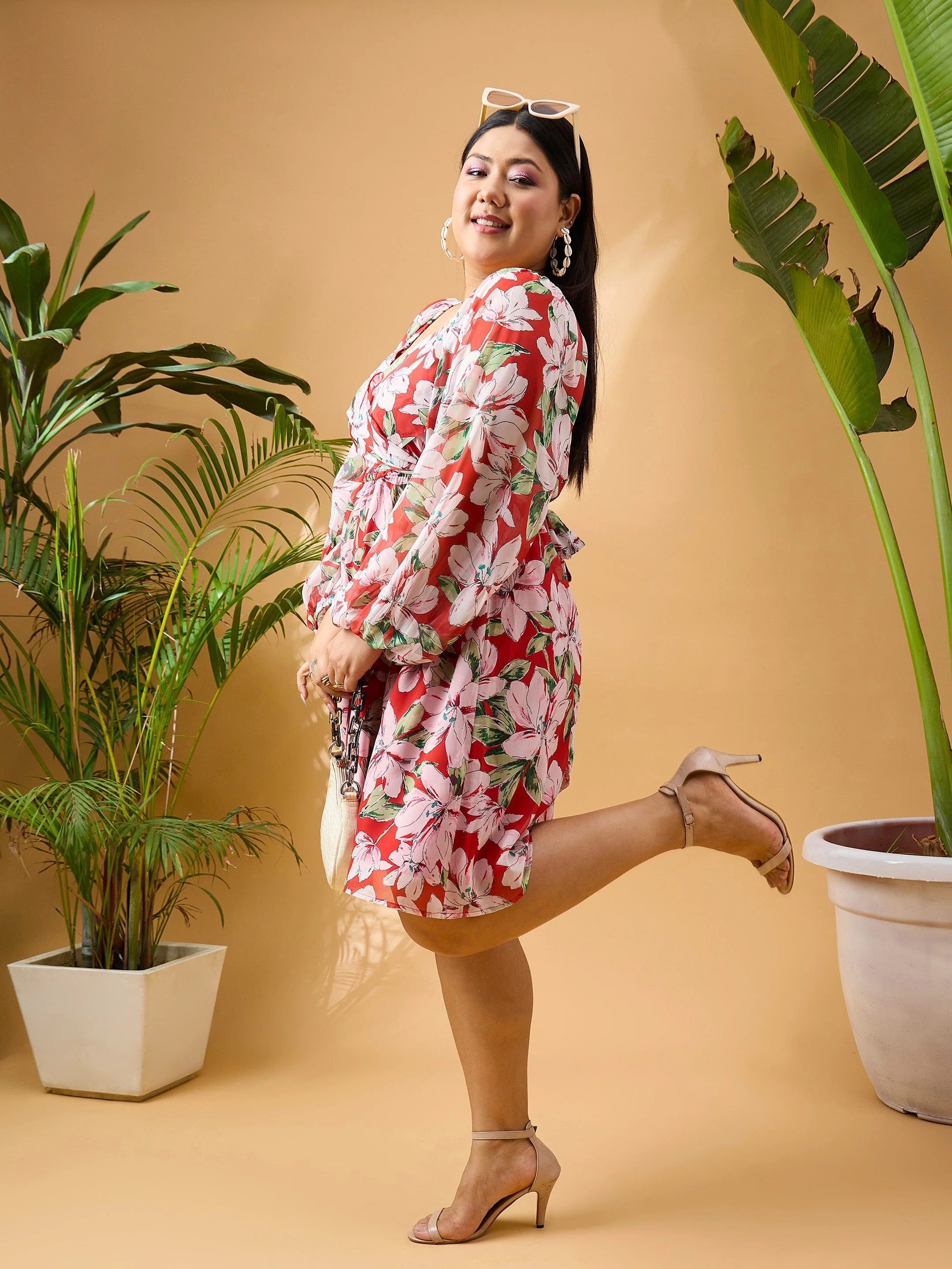 Women Red Floral  Skater Dress - Image 2