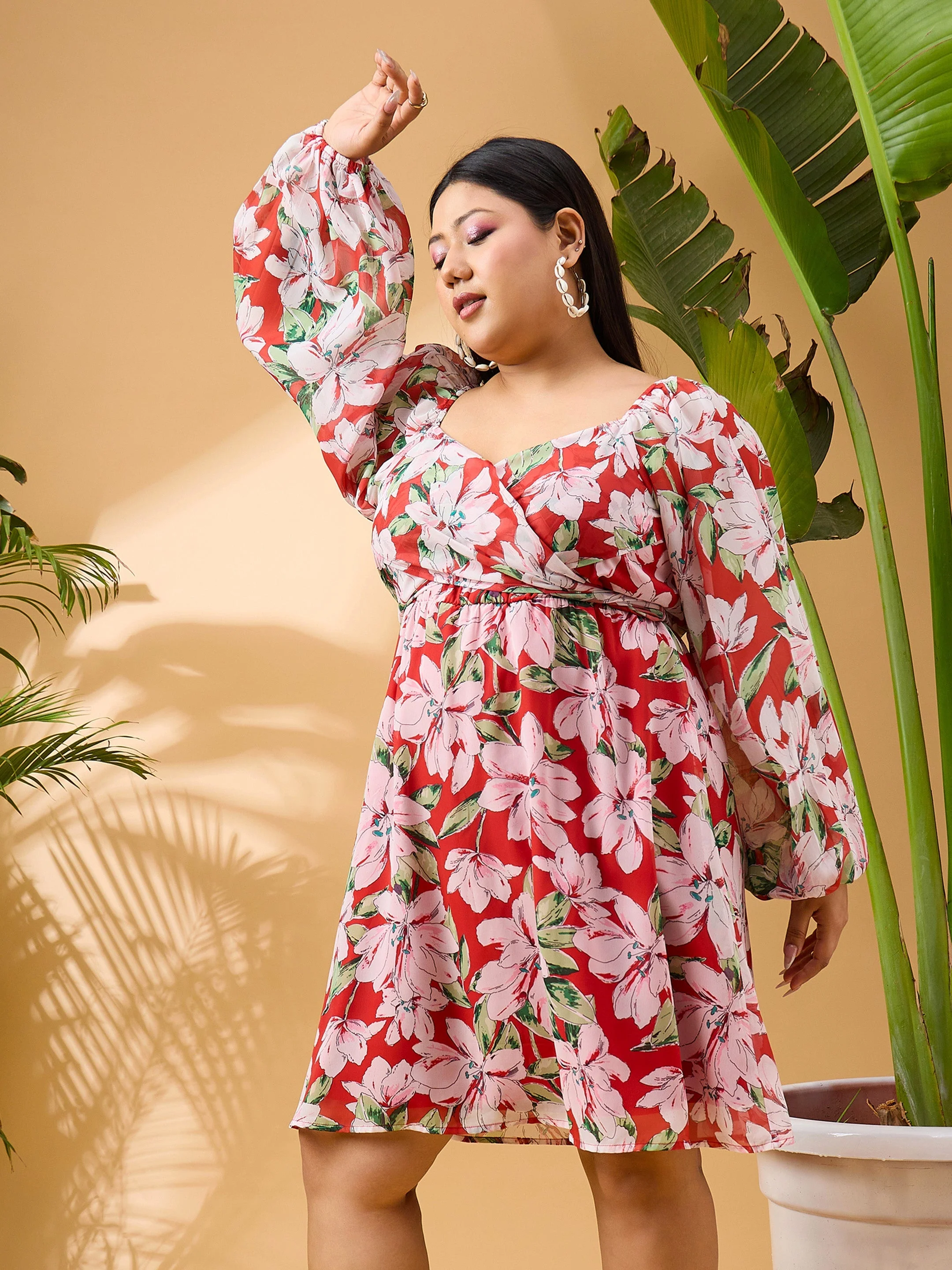 Women Red Floral  Skater Dress - Image 3
