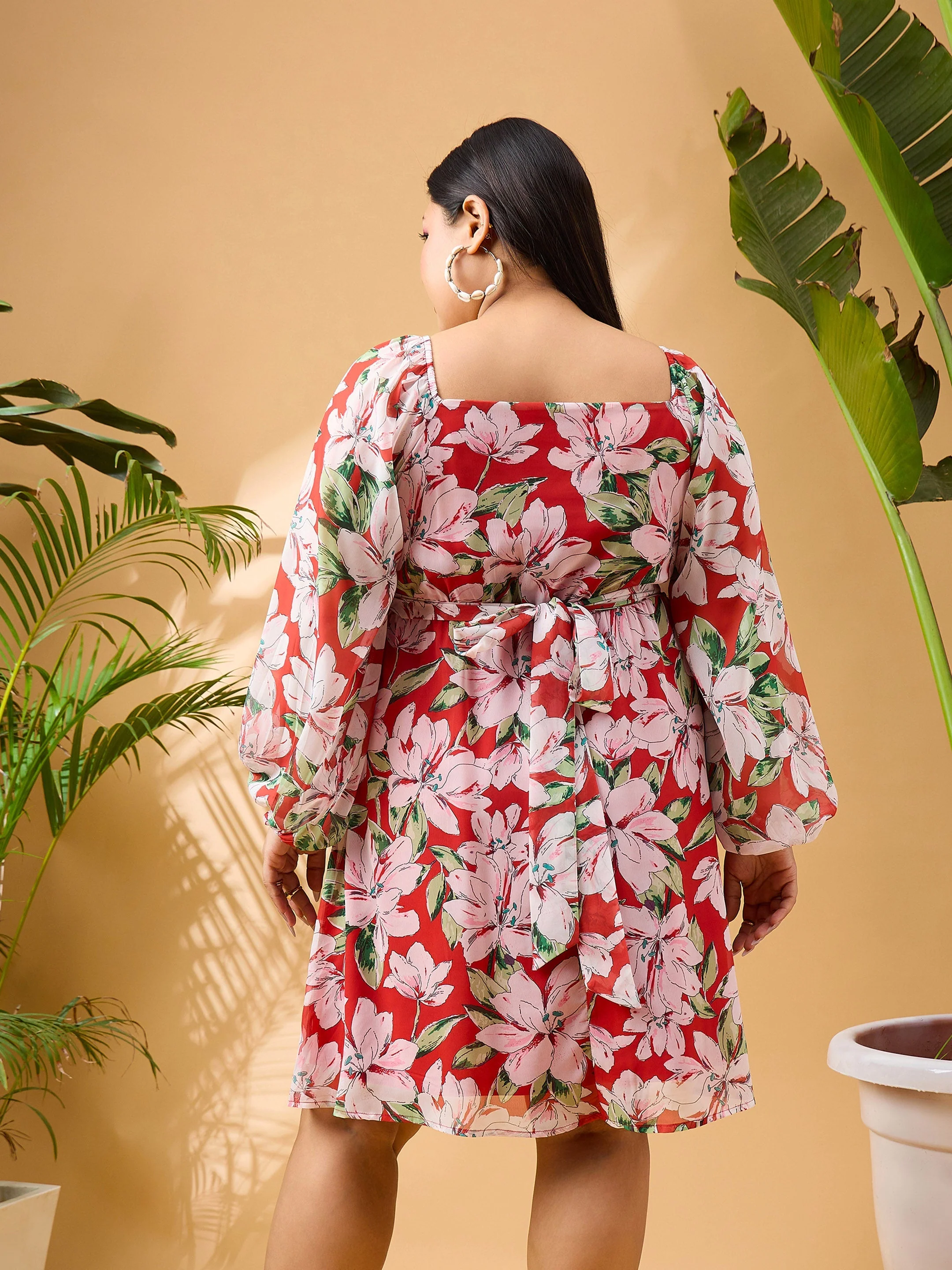 Women Red Floral  Skater Dress - Image 5