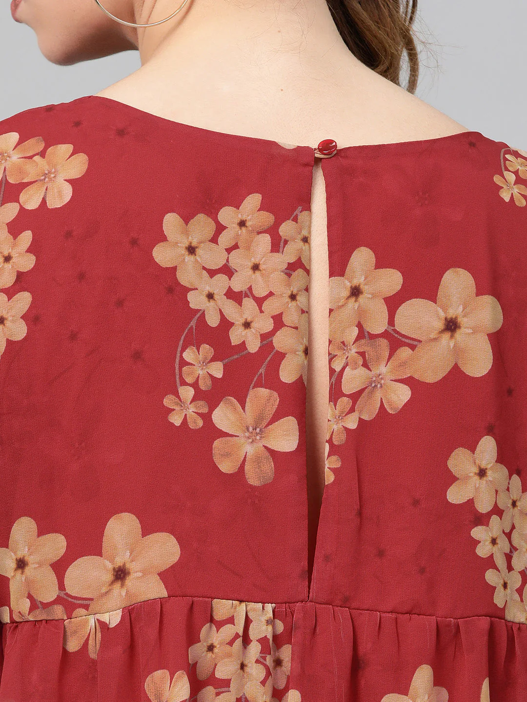 Women Red Floral Tiered Trapeze Dress - Image 6