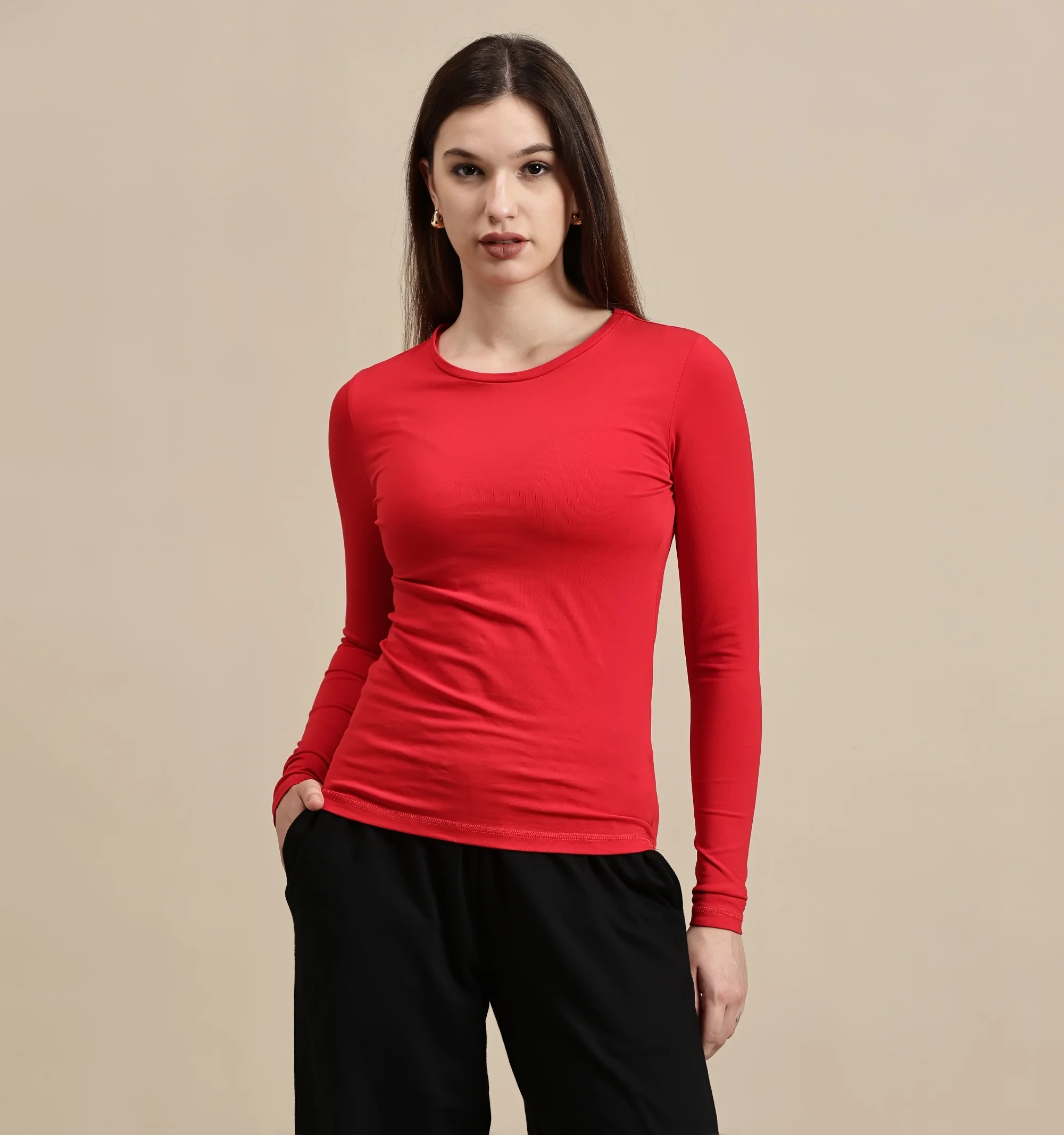 Women Red Full Sleeve Top - Image 2