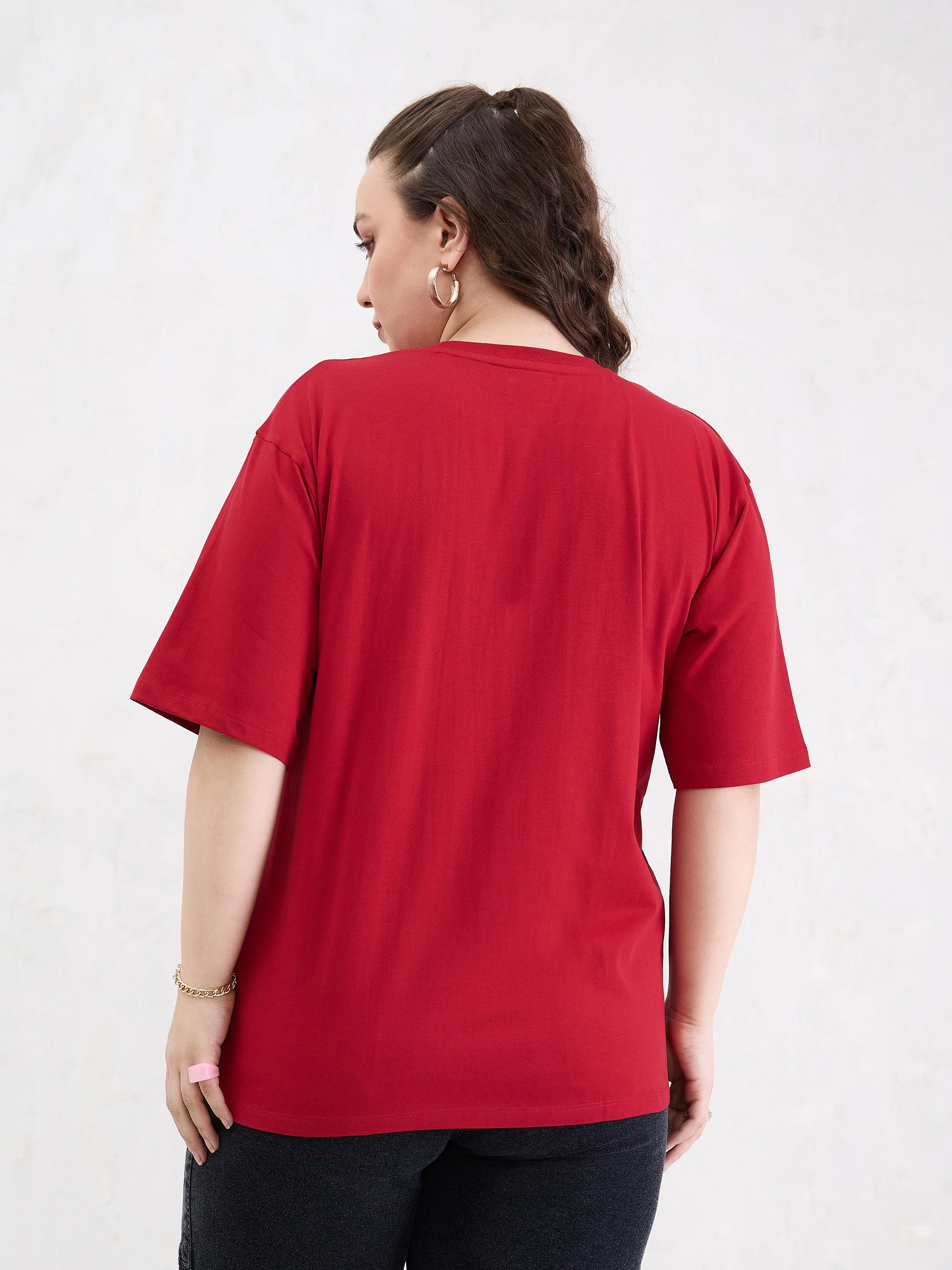 Women Red Graphic BROOKLYN Print T-Shirt - Image 5