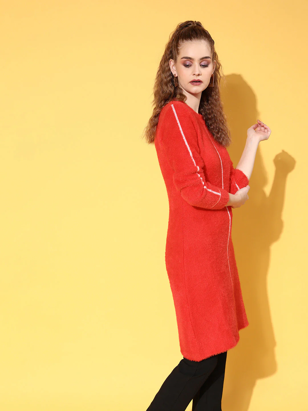 Women Red Hair Wool Long Sweater - Image 4
