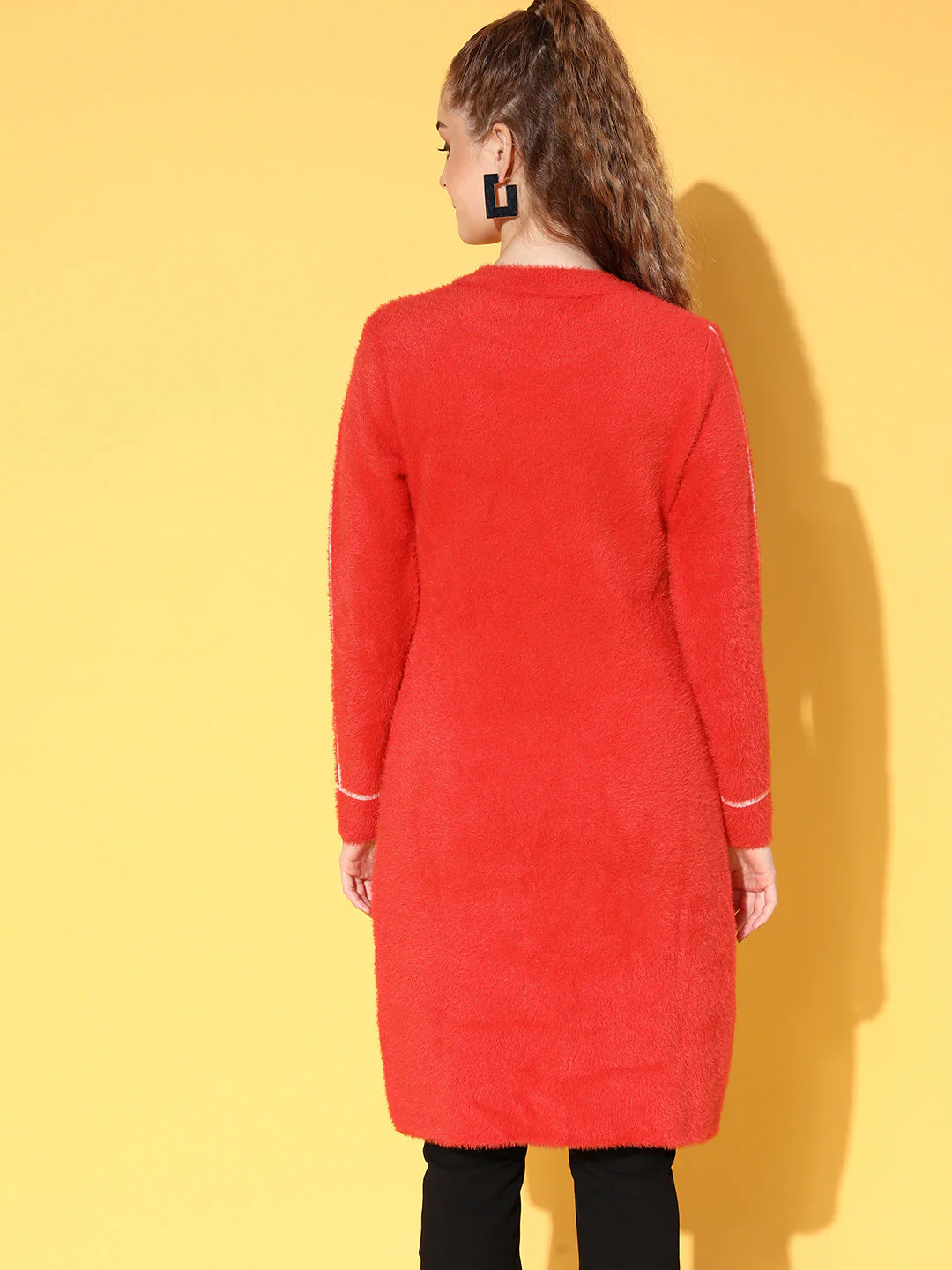 Women Red Hair Wool Long Sweater - Image 5