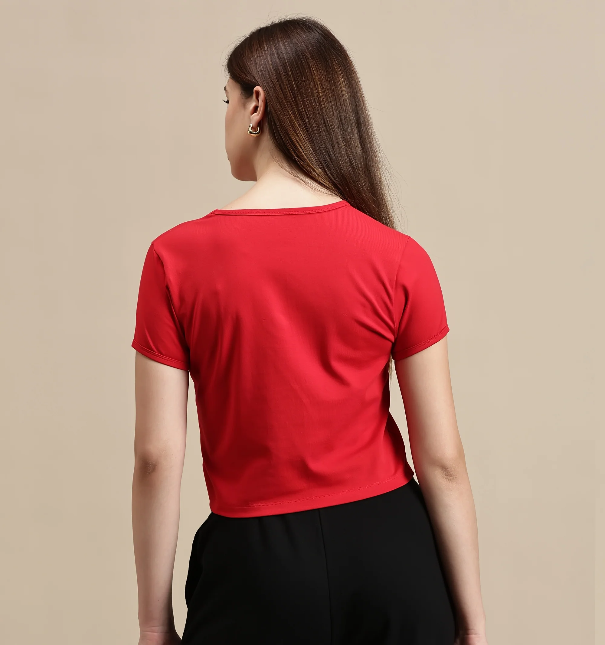 Women Red Half Sleeve Crop Top - Image 3