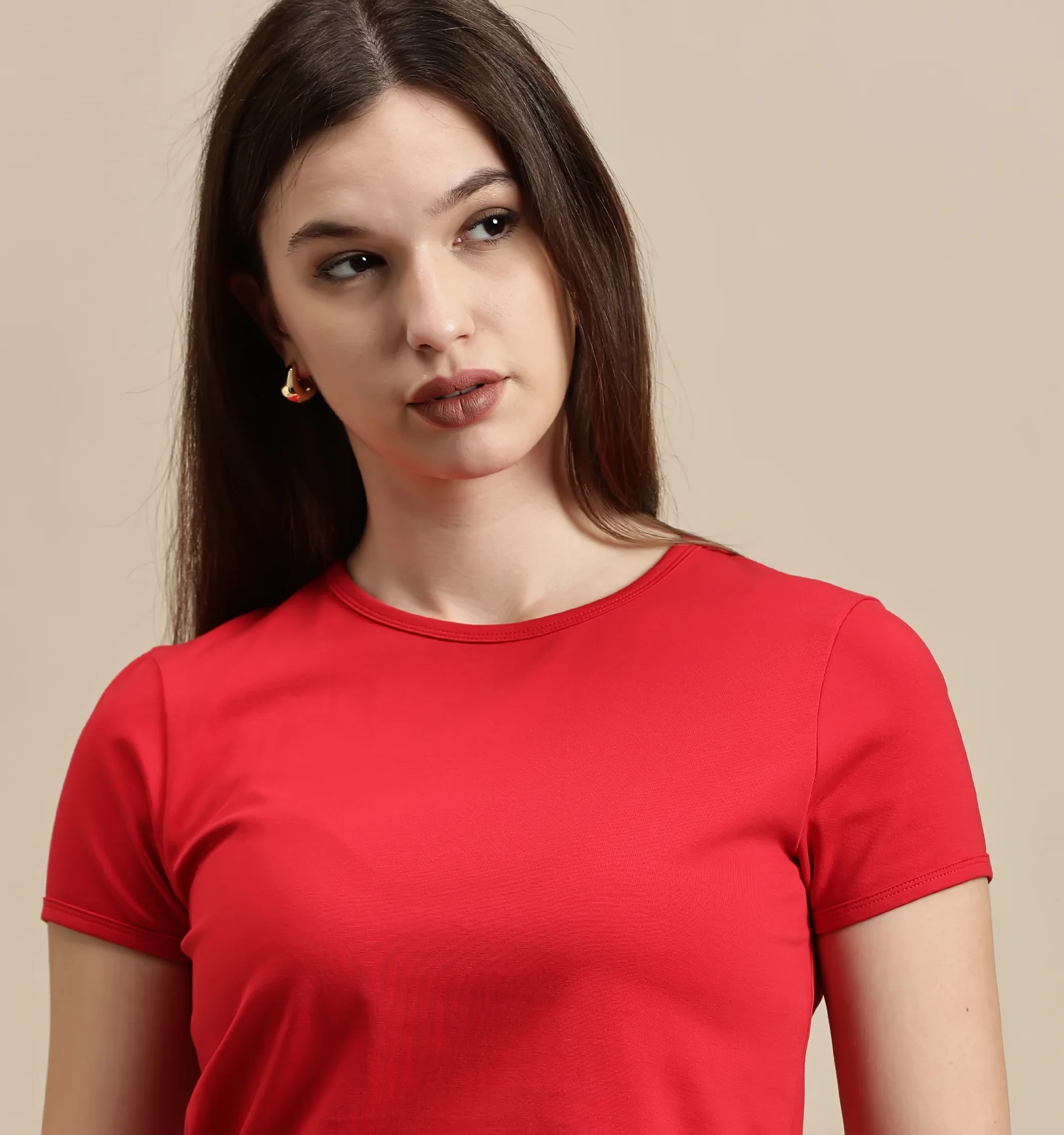 Women Red Half Sleeve Crop Top - Image 4