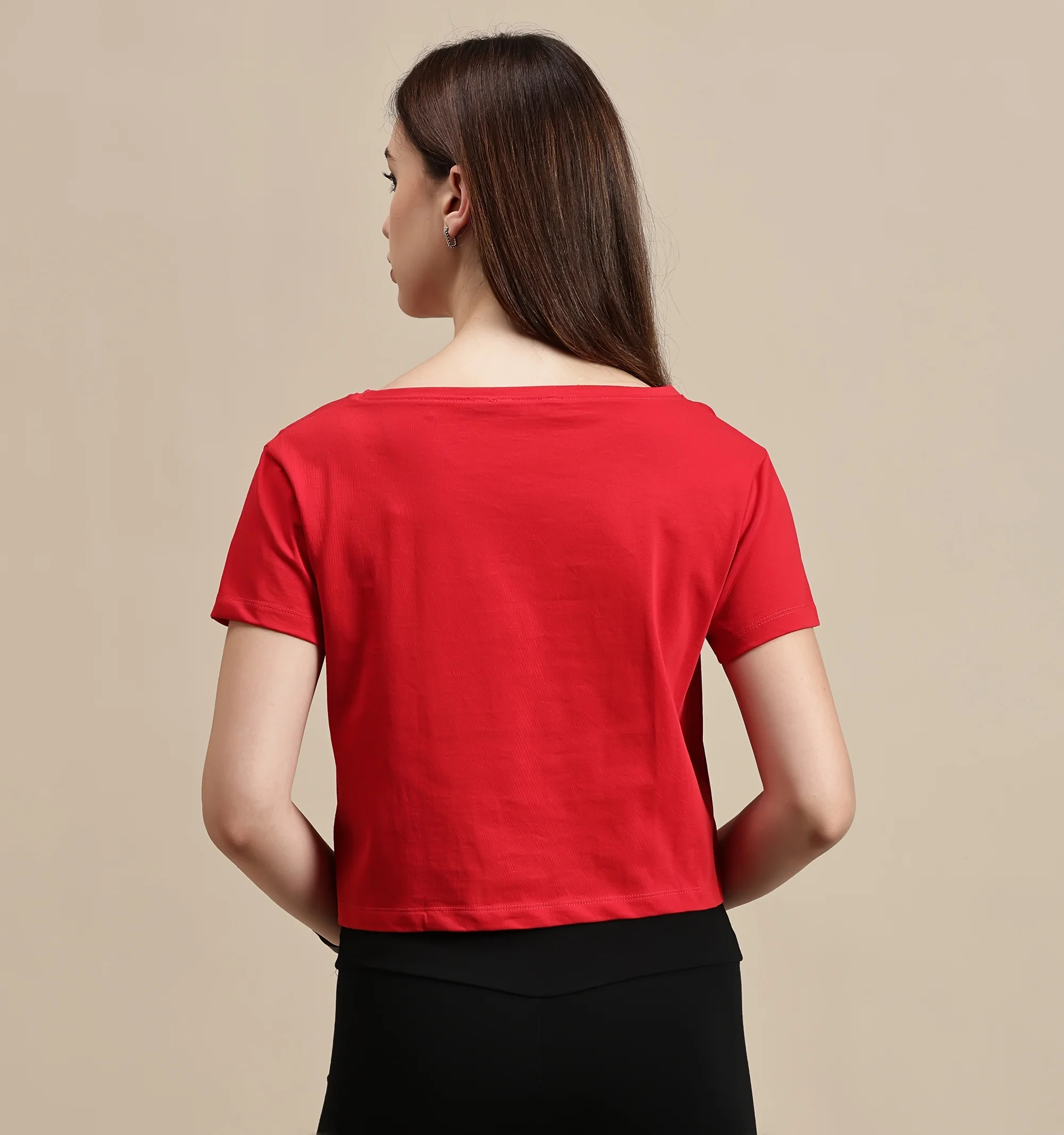 Women Red Half Sleeve Crop Top - Image 3