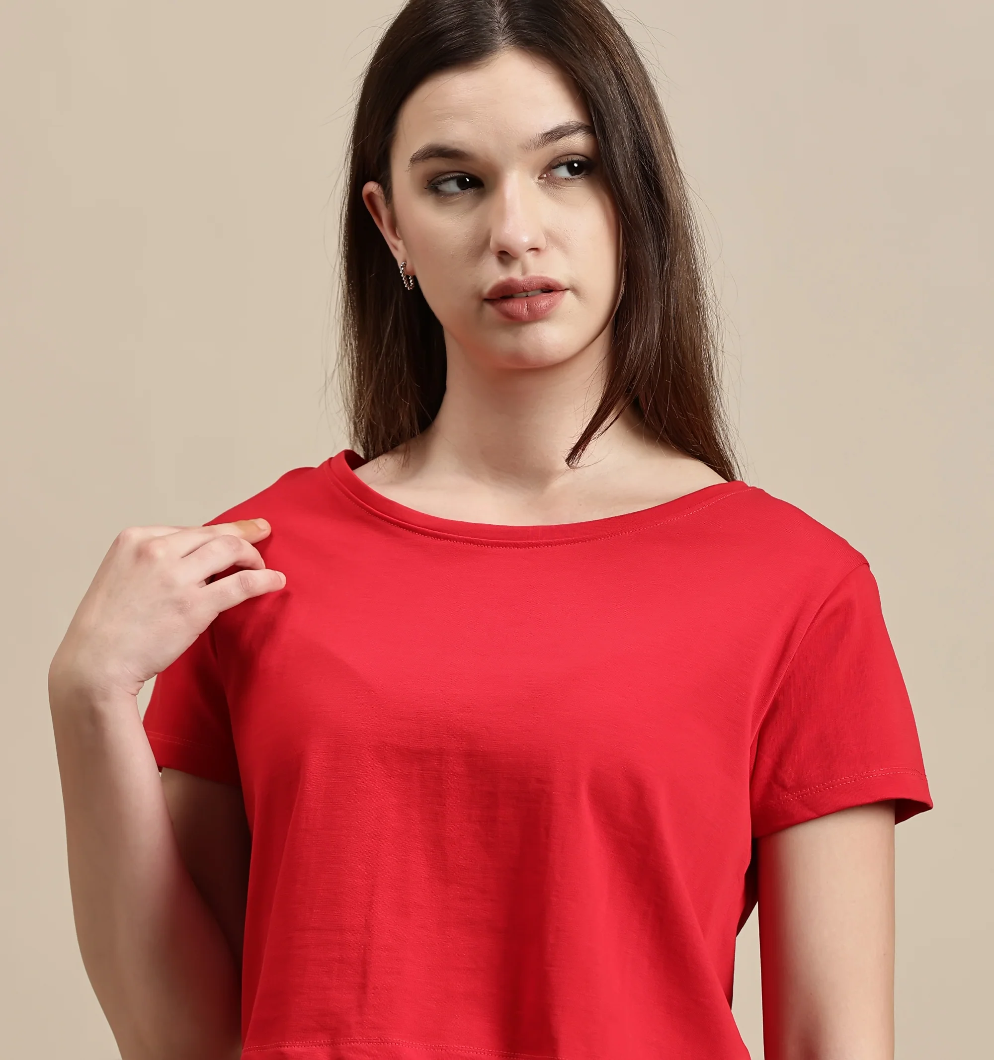 Women Red Half Sleeve Crop Top - Image 4
