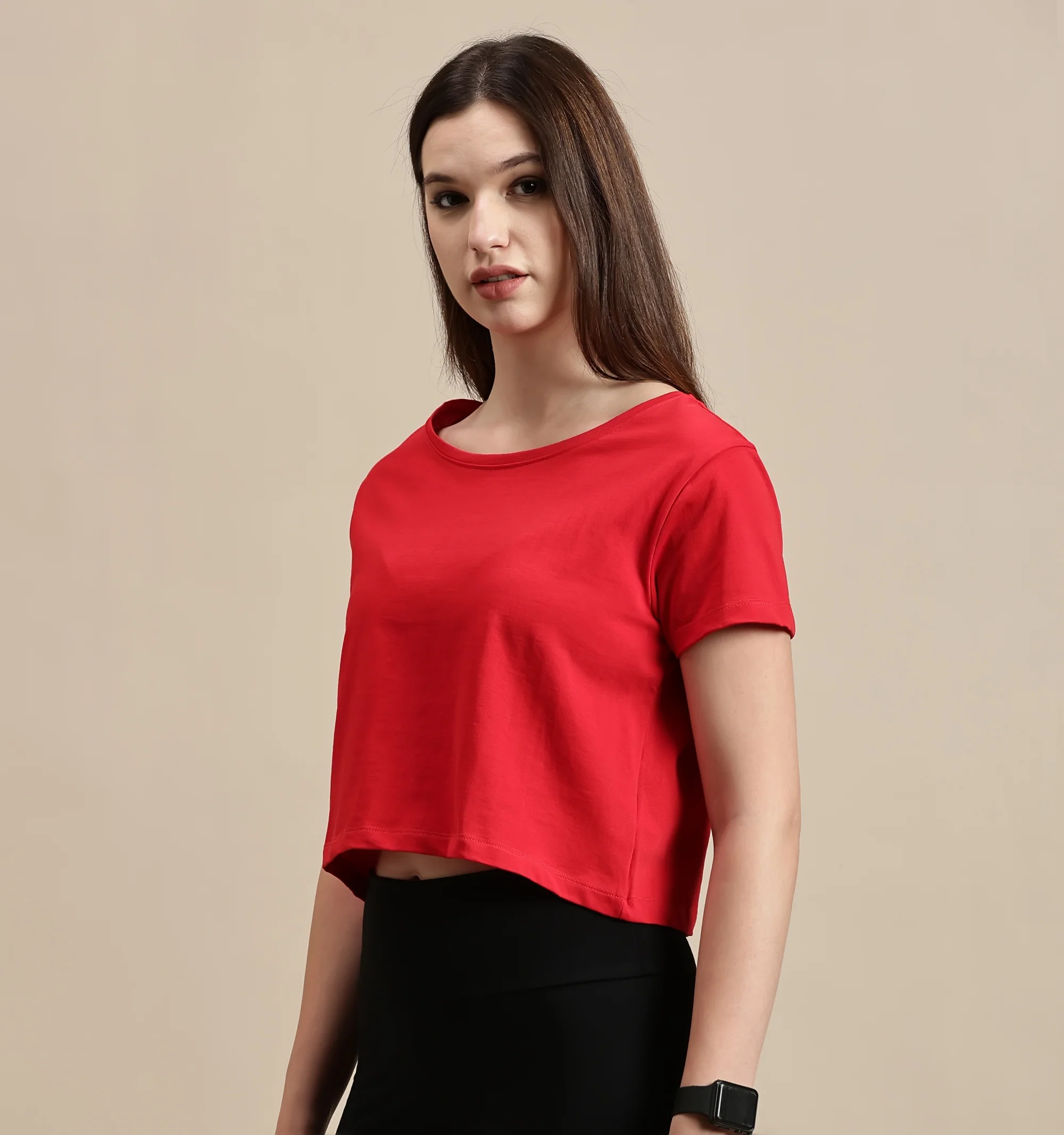 Women Red Half Sleeve Crop Top - Image 5