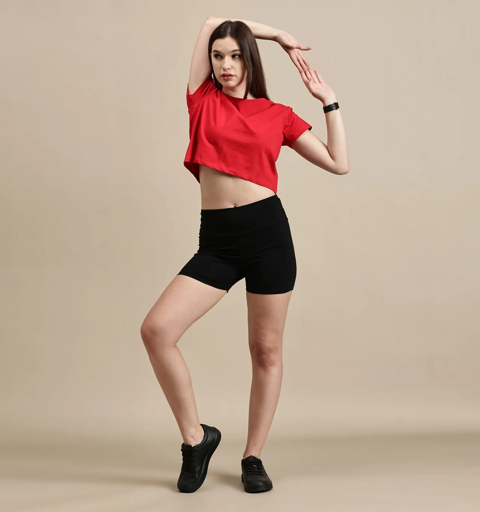 Women Red Half Sleeve Crop Top - Image 6
