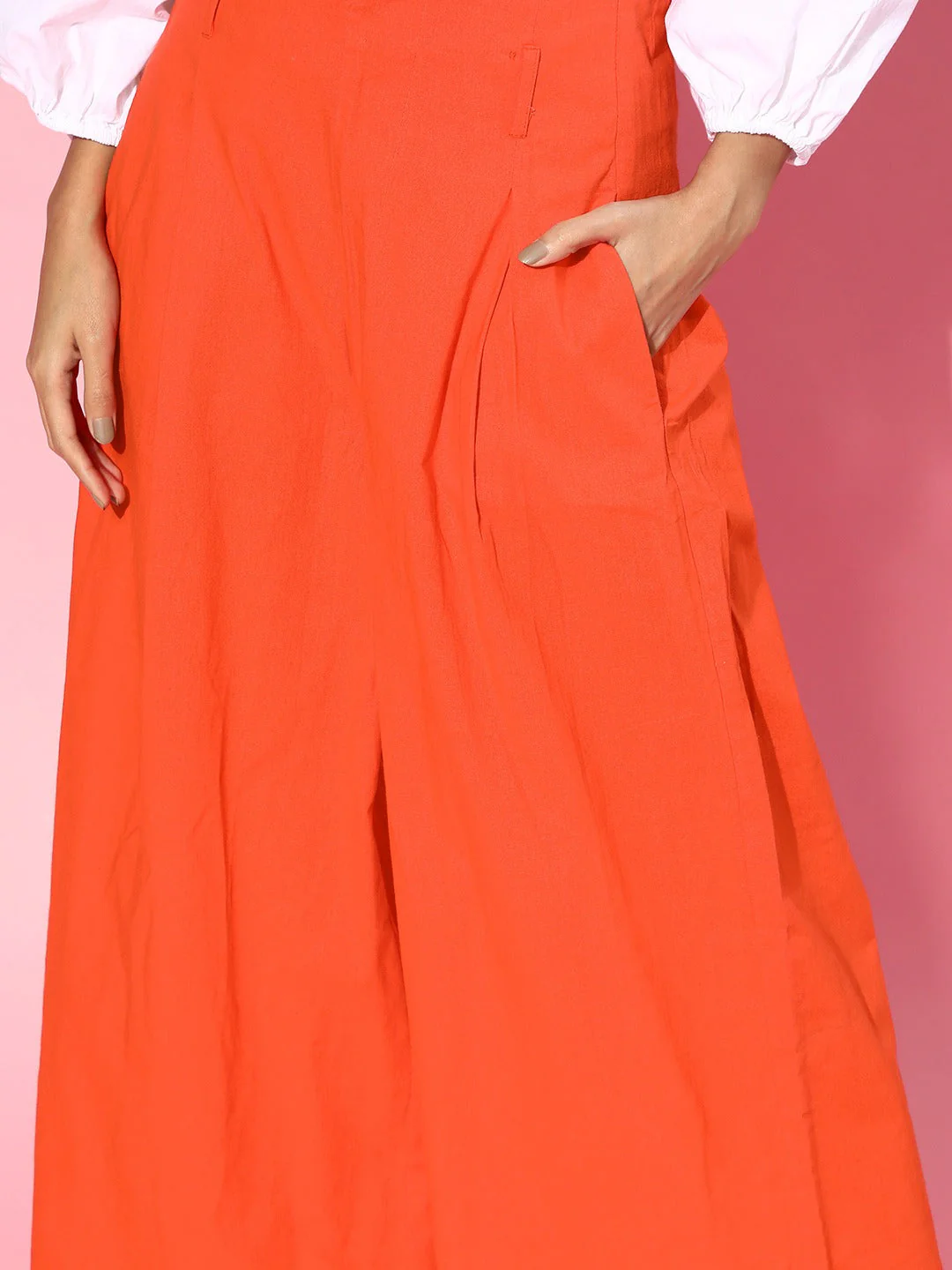 Women Red High Waist Wide Leg Pants - Image 3