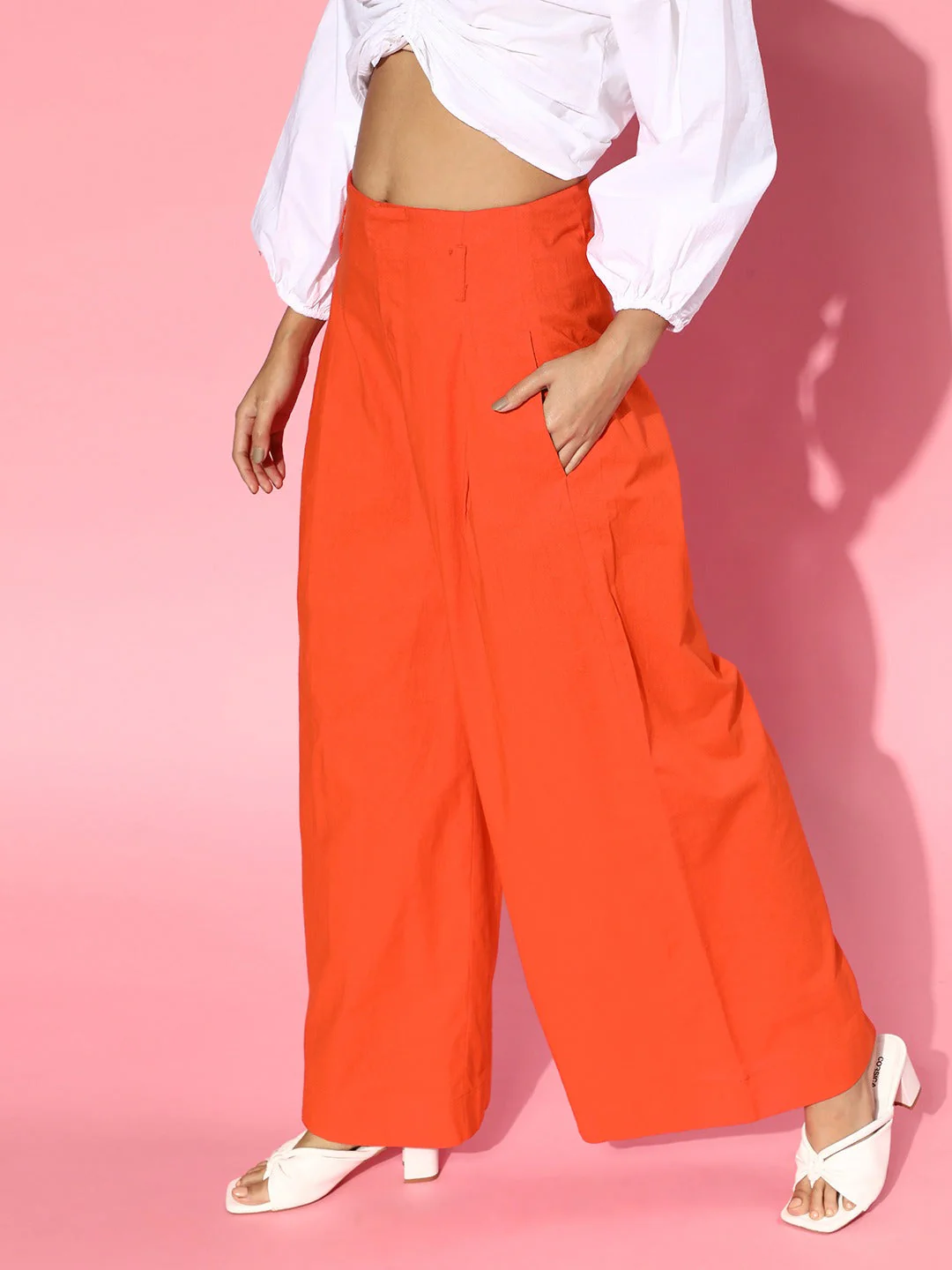 Women Red High Waist Wide Leg Pants - Image 4