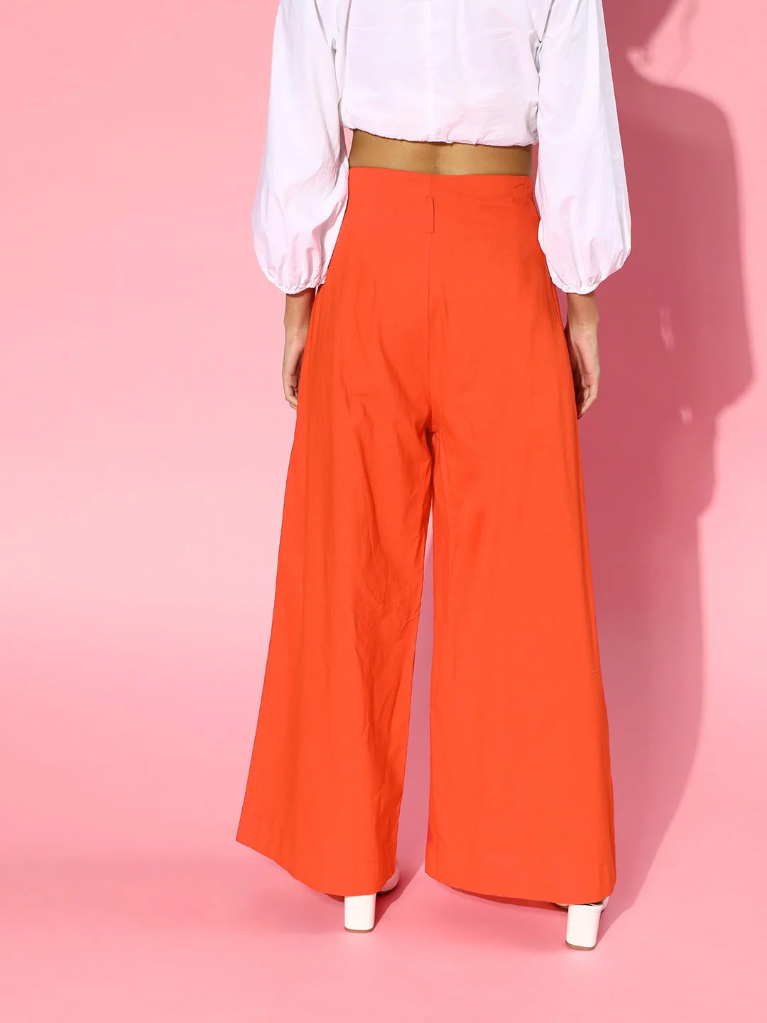 Women Red High Waist Wide Leg Pants - Image 5