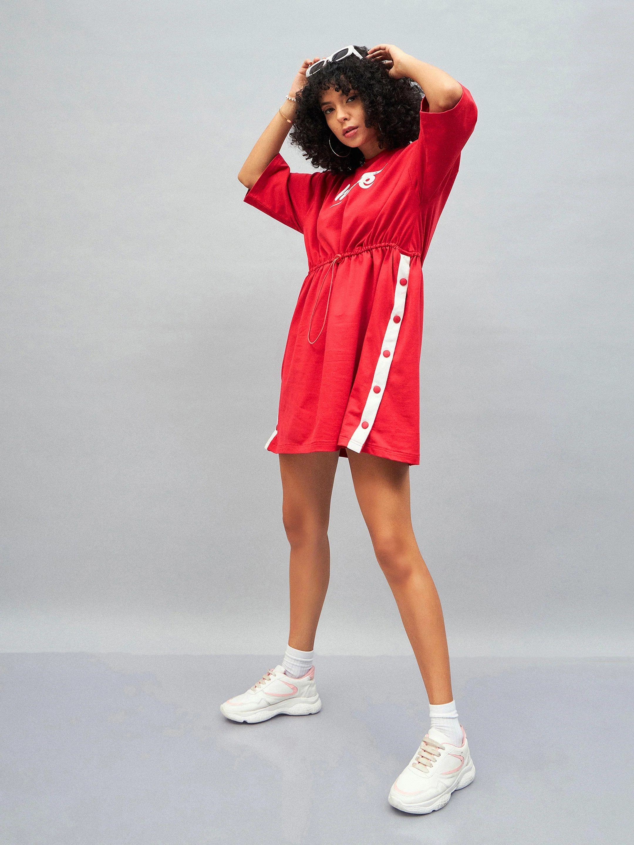 Women Red Knitted Hope T-Shirt Dress - Image 2