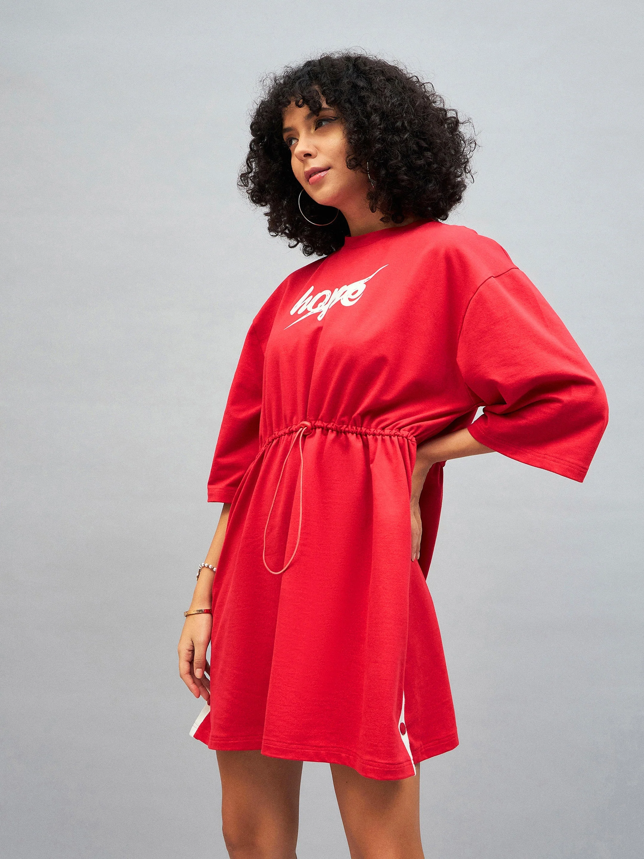 Women Red Knitted Hope T-Shirt Dress - Image 3