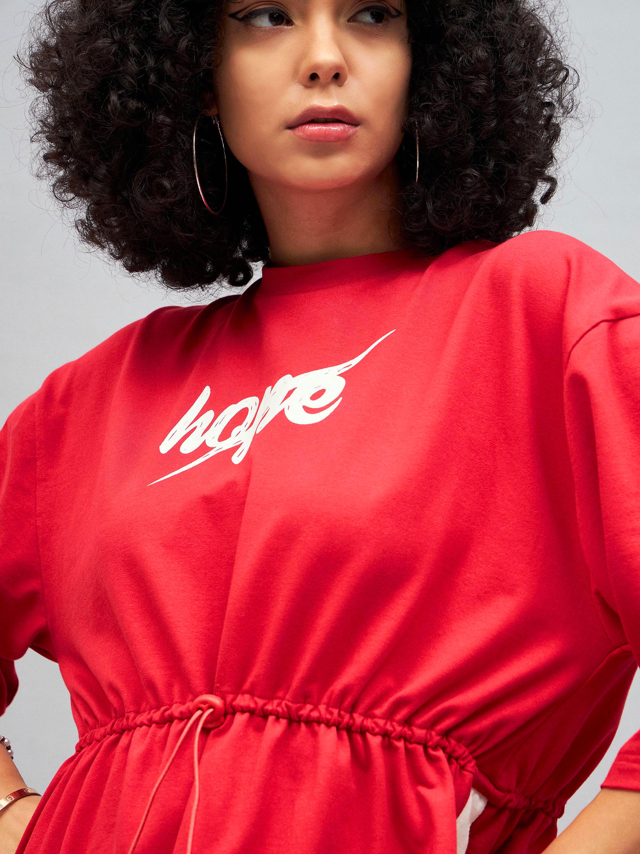 Women Red Knitted Hope T-Shirt Dress - Image 4
