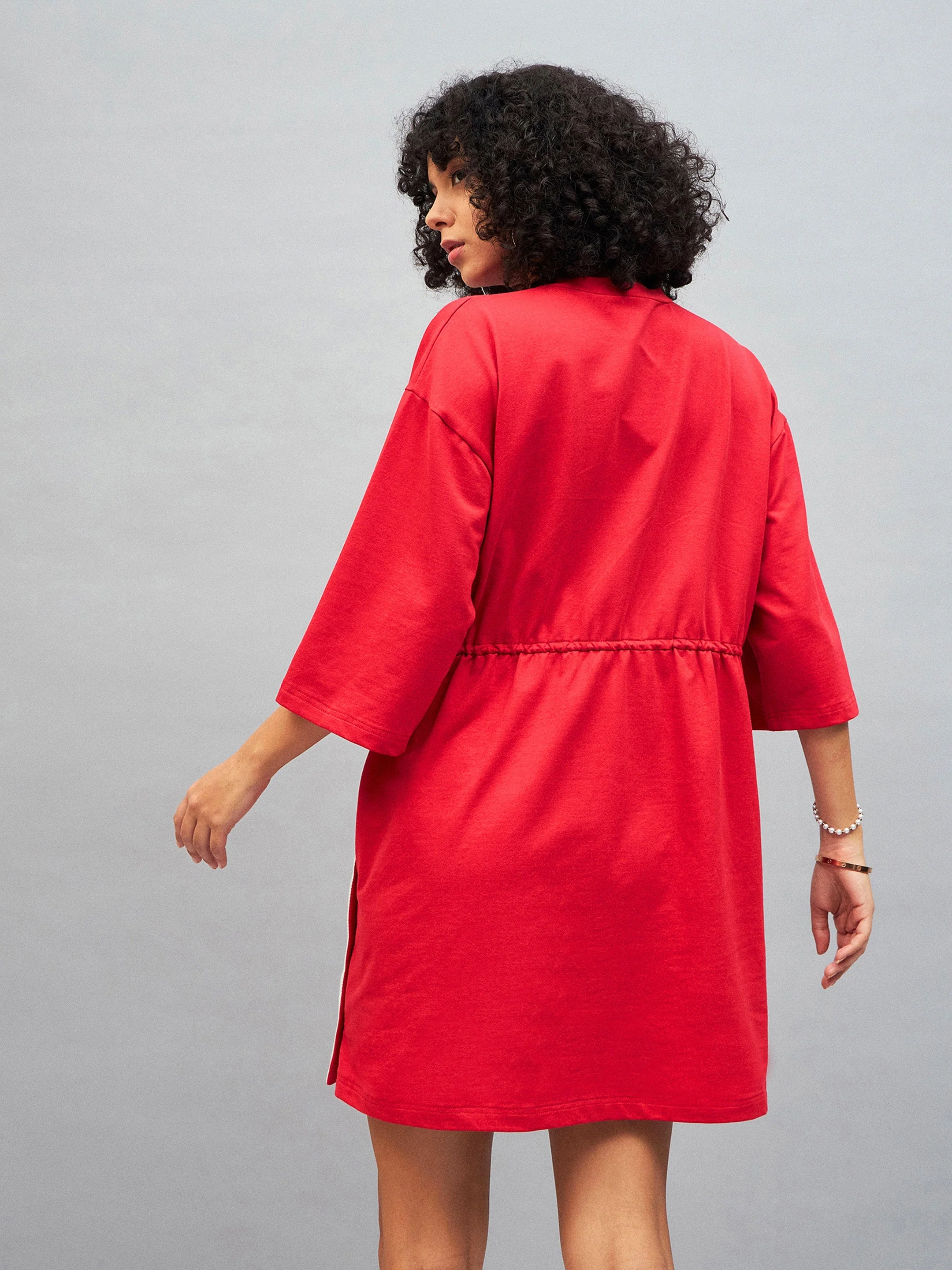 Women Red Knitted Hope T-Shirt Dress - Image 5