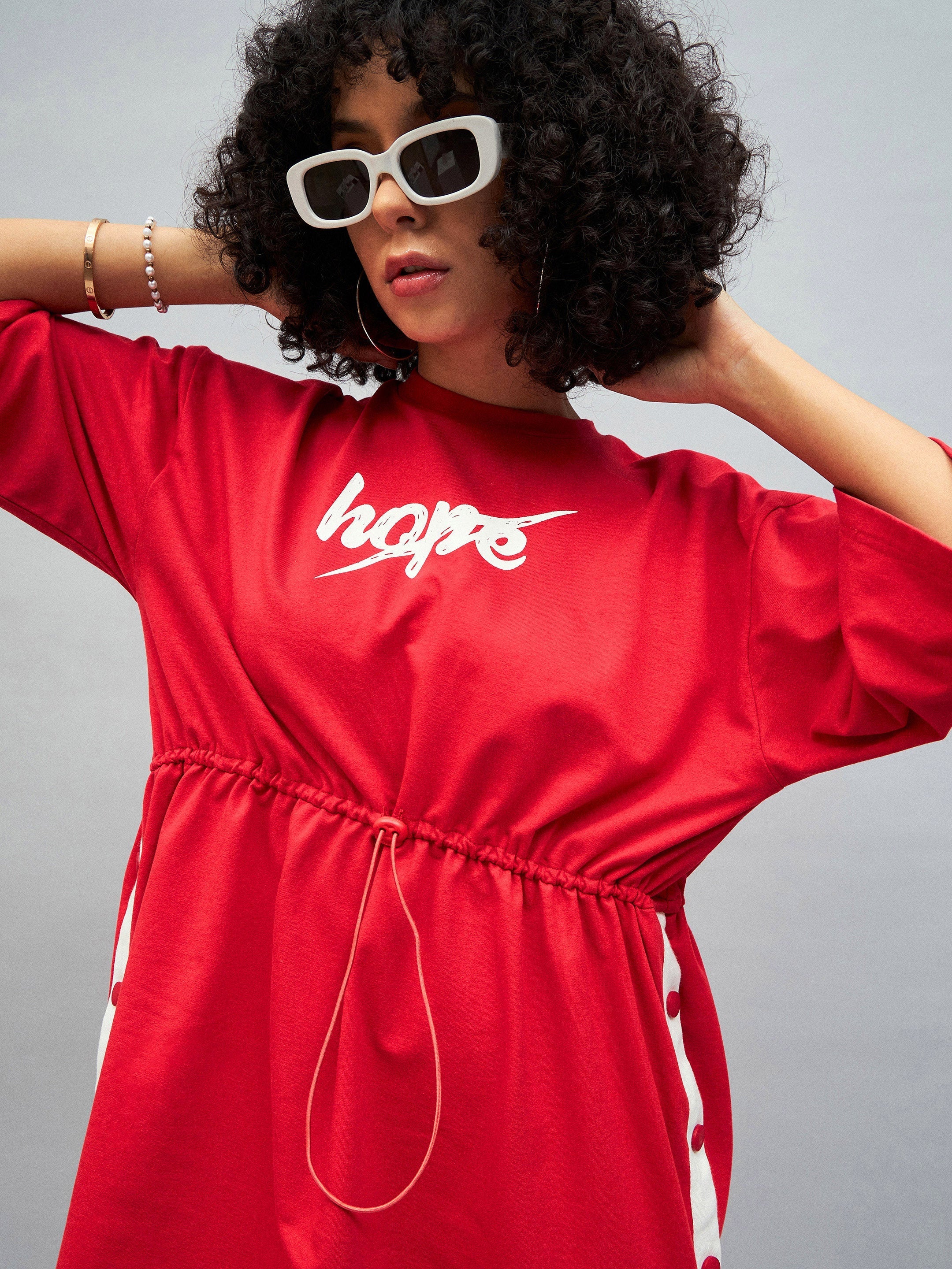 Women Red Knitted Hope T-Shirt Dress - Image 6