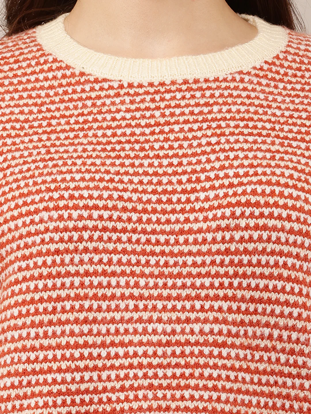 Women Red Loose Round Neck Sweater - Image 5