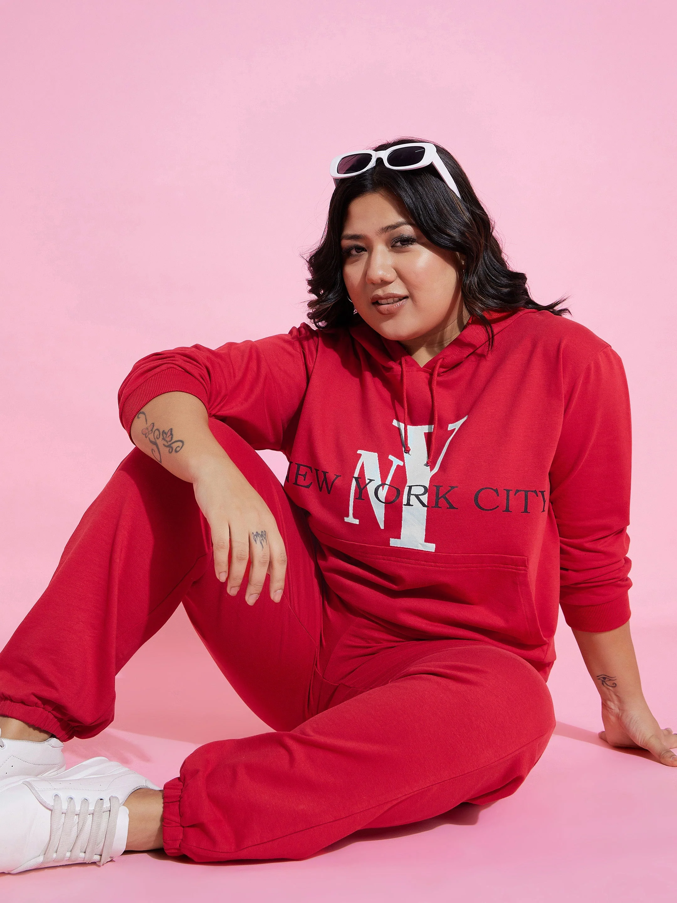 Women Red New Yoke Fleece Hoodie - Image 2