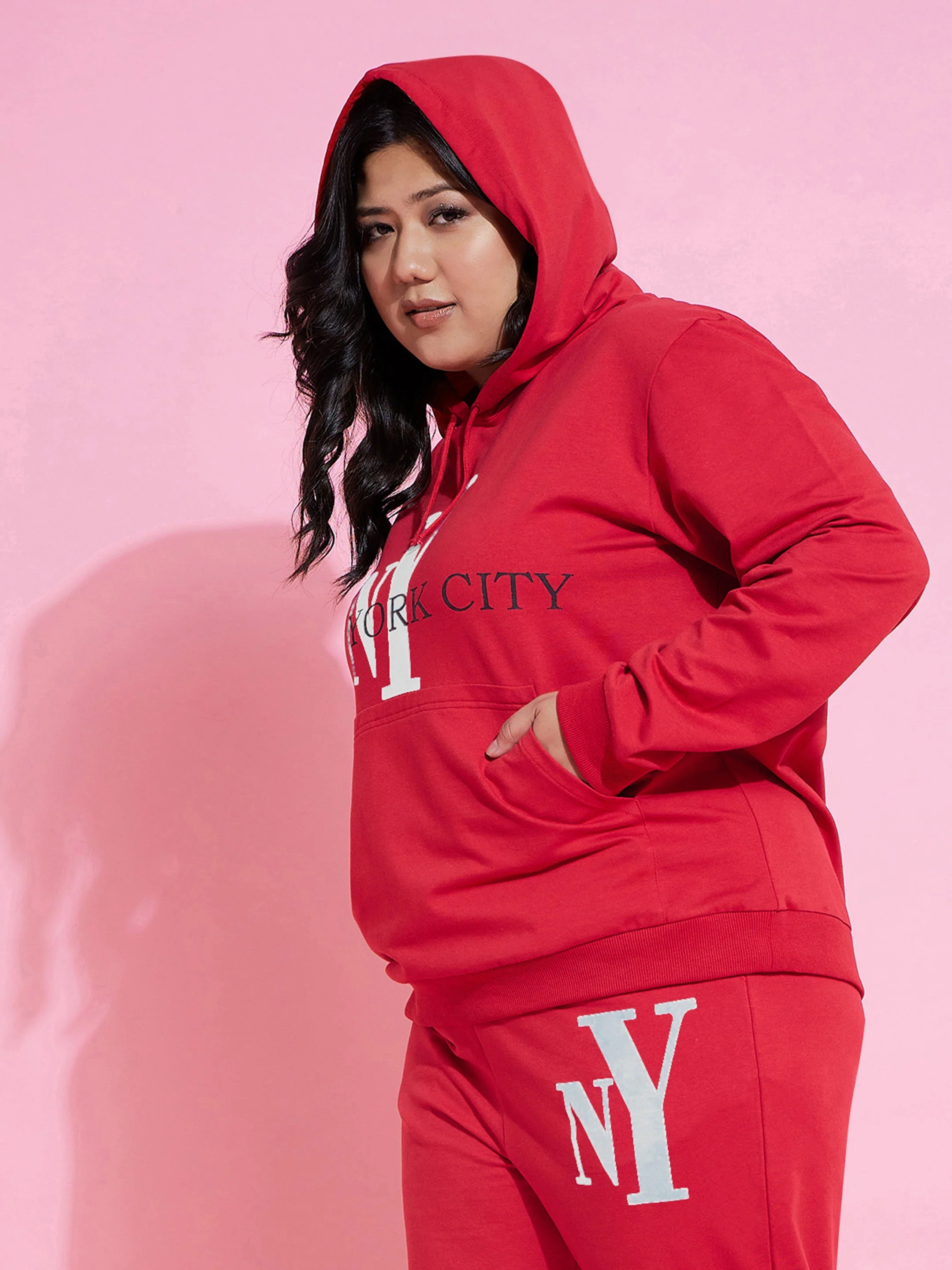 Women Red New Yoke Fleece Hoodie - Image 3