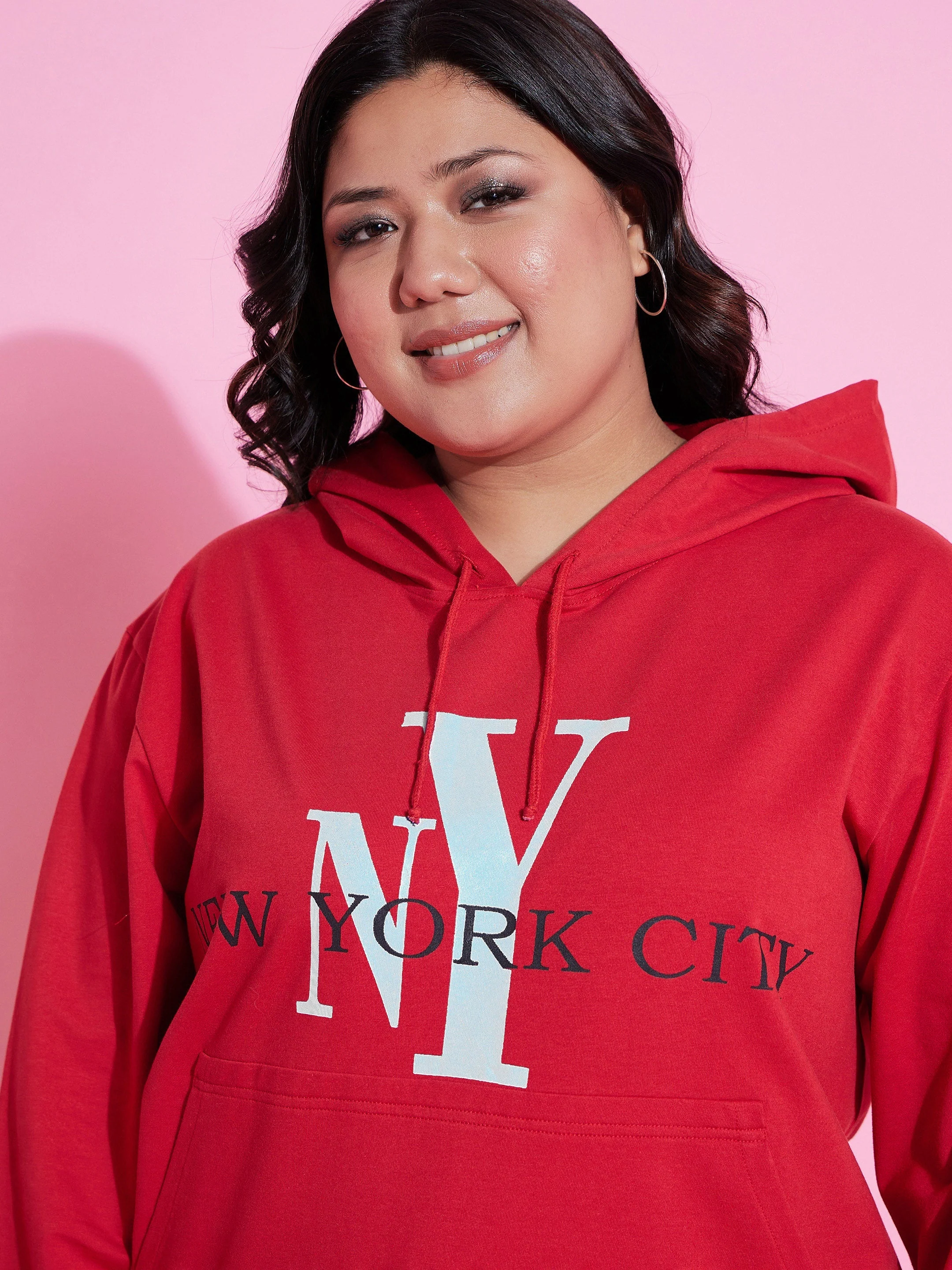 Women Red New Yoke Fleece Hoodie - Image 4