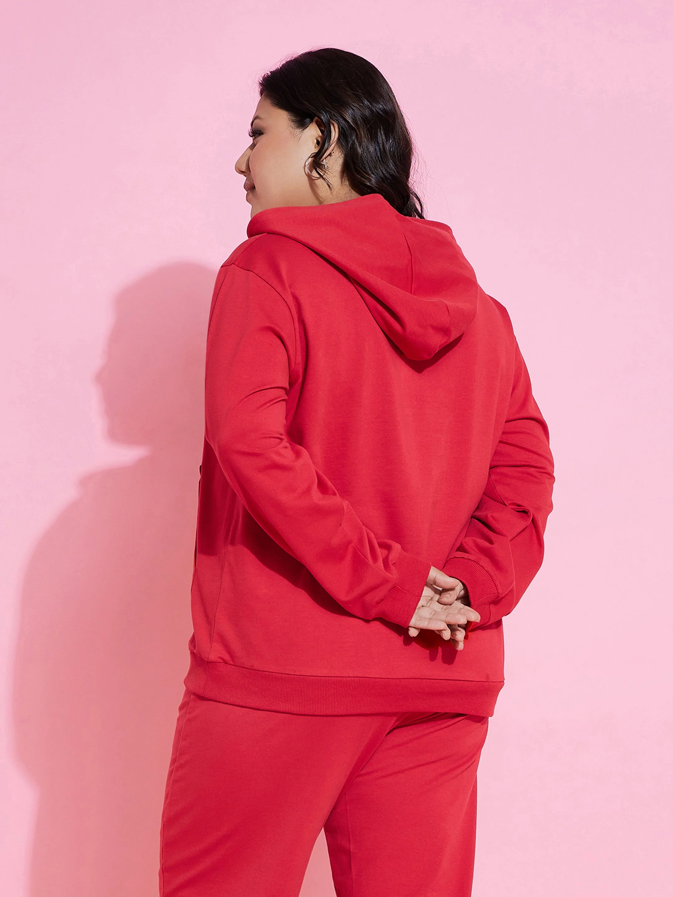Women Red New Yoke Fleece Hoodie - Image 5