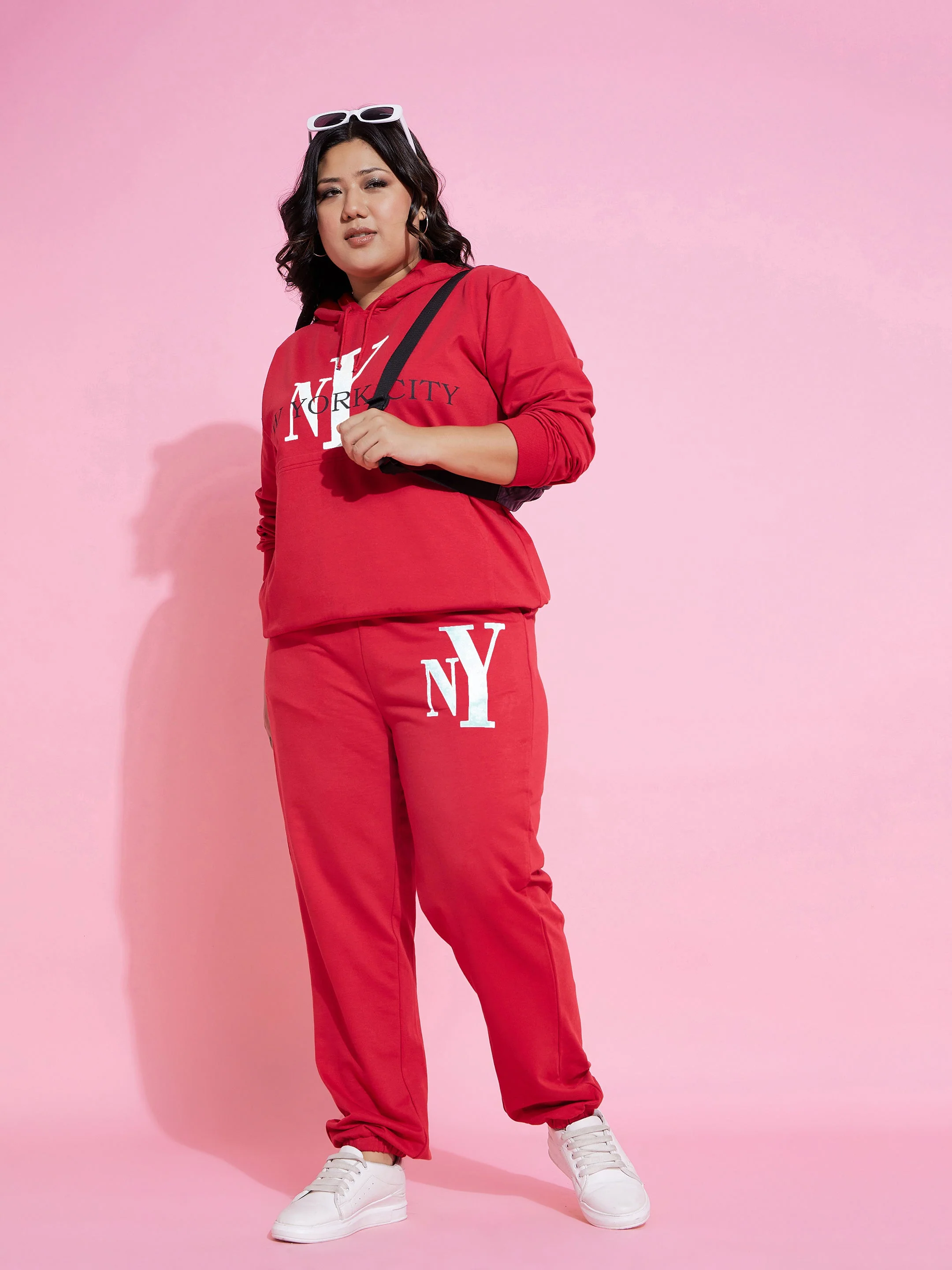 Women Red New Yoke Fleece Joggers - Image 2
