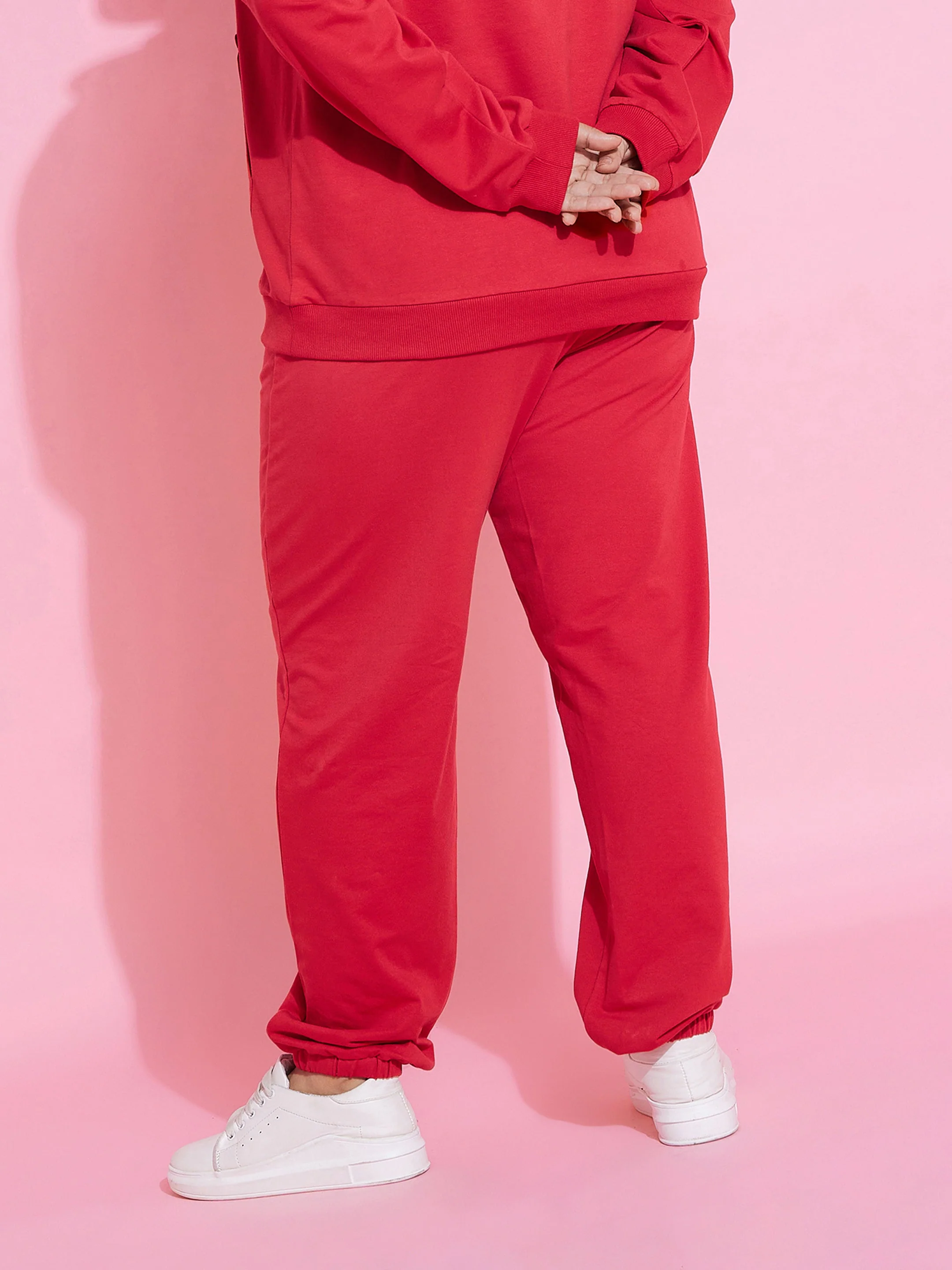 Women Red New Yoke Fleece Joggers - Image 5