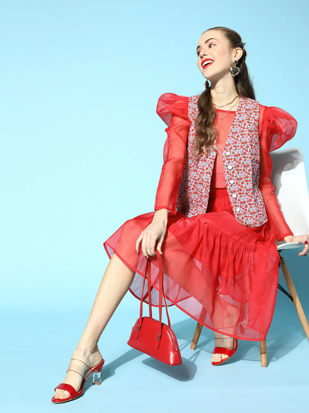 Women Red Sheer Crop Top - Image 2