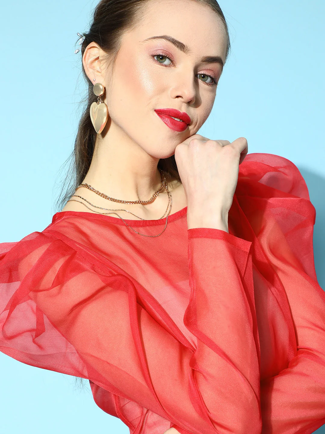 Women Red Sheer Crop Top - Image 5