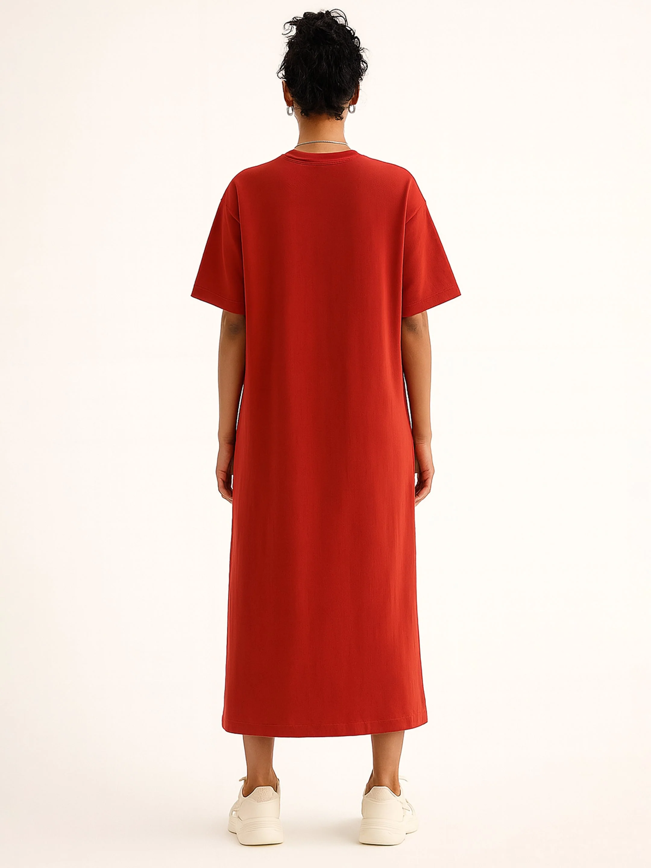 Women Red Oversized T-Shirt Dress - Image 2