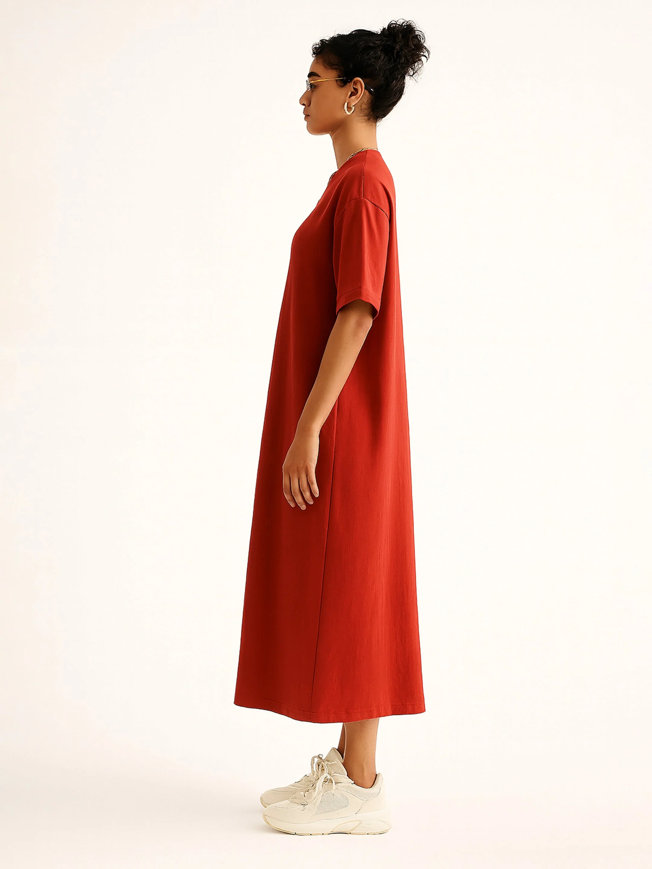 Women Red Oversized T-Shirt Dress - Image 4