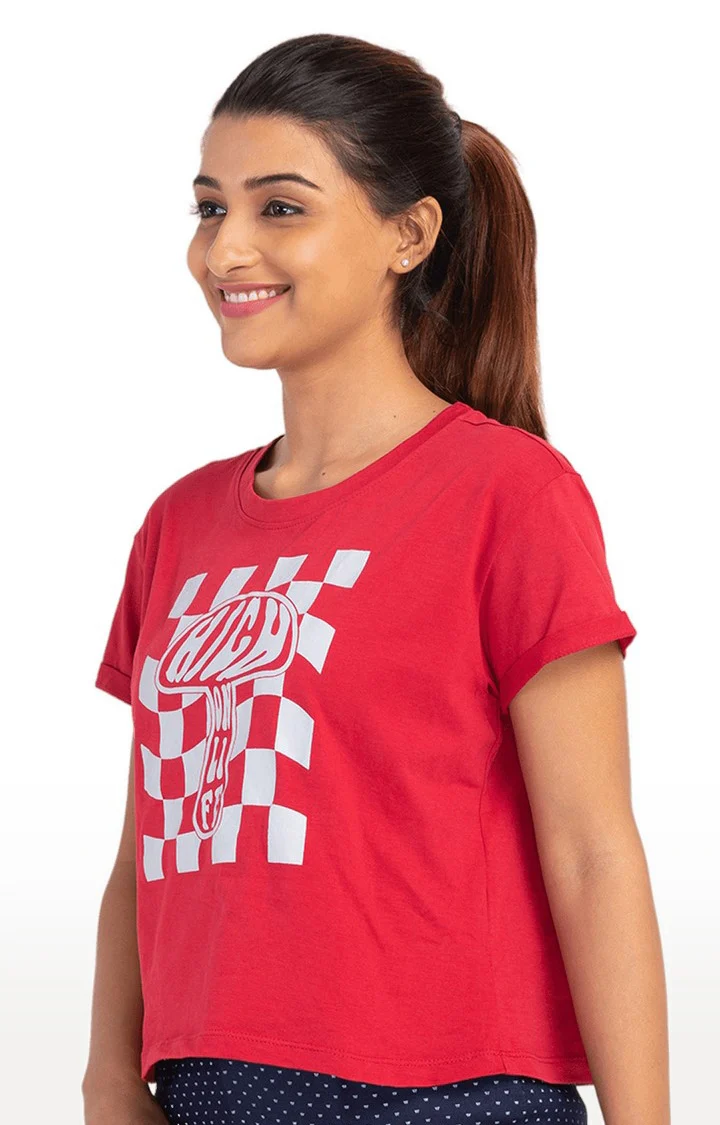 Women Red Printed Casual T-shirt - Image 3