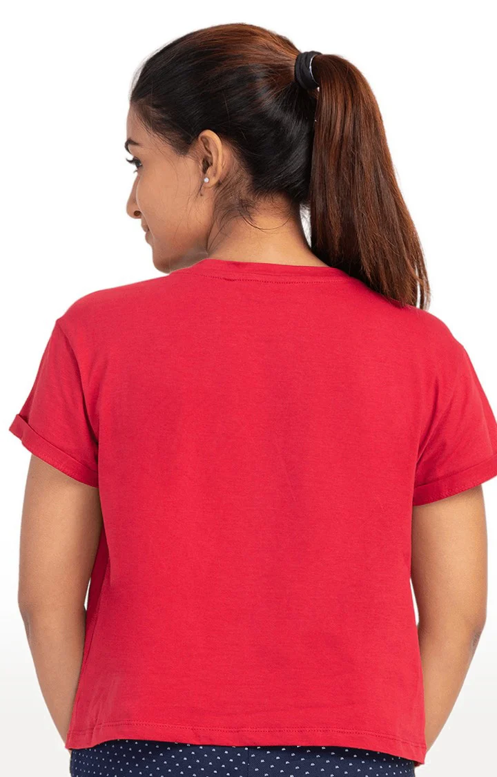 Women Red Printed Casual T-shirt - Image 4