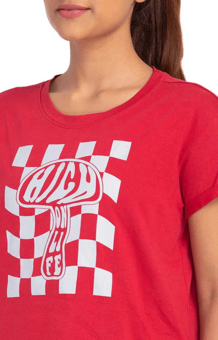 Women Red Printed Casual T-shirt - Image 5