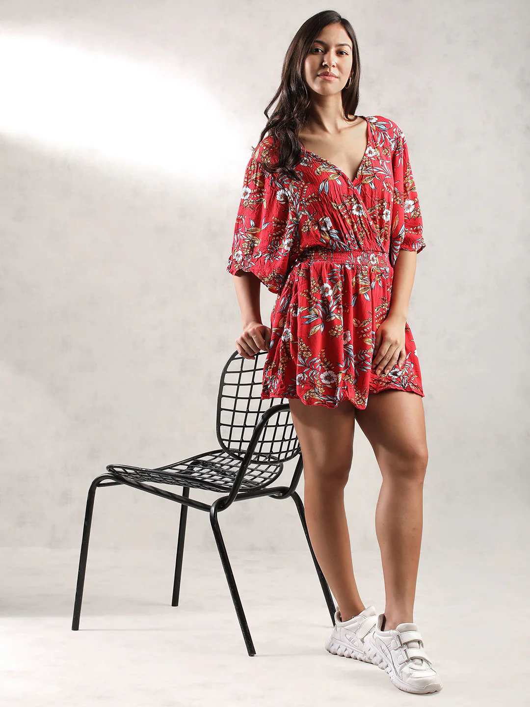 Women Red Tropical Print Romper