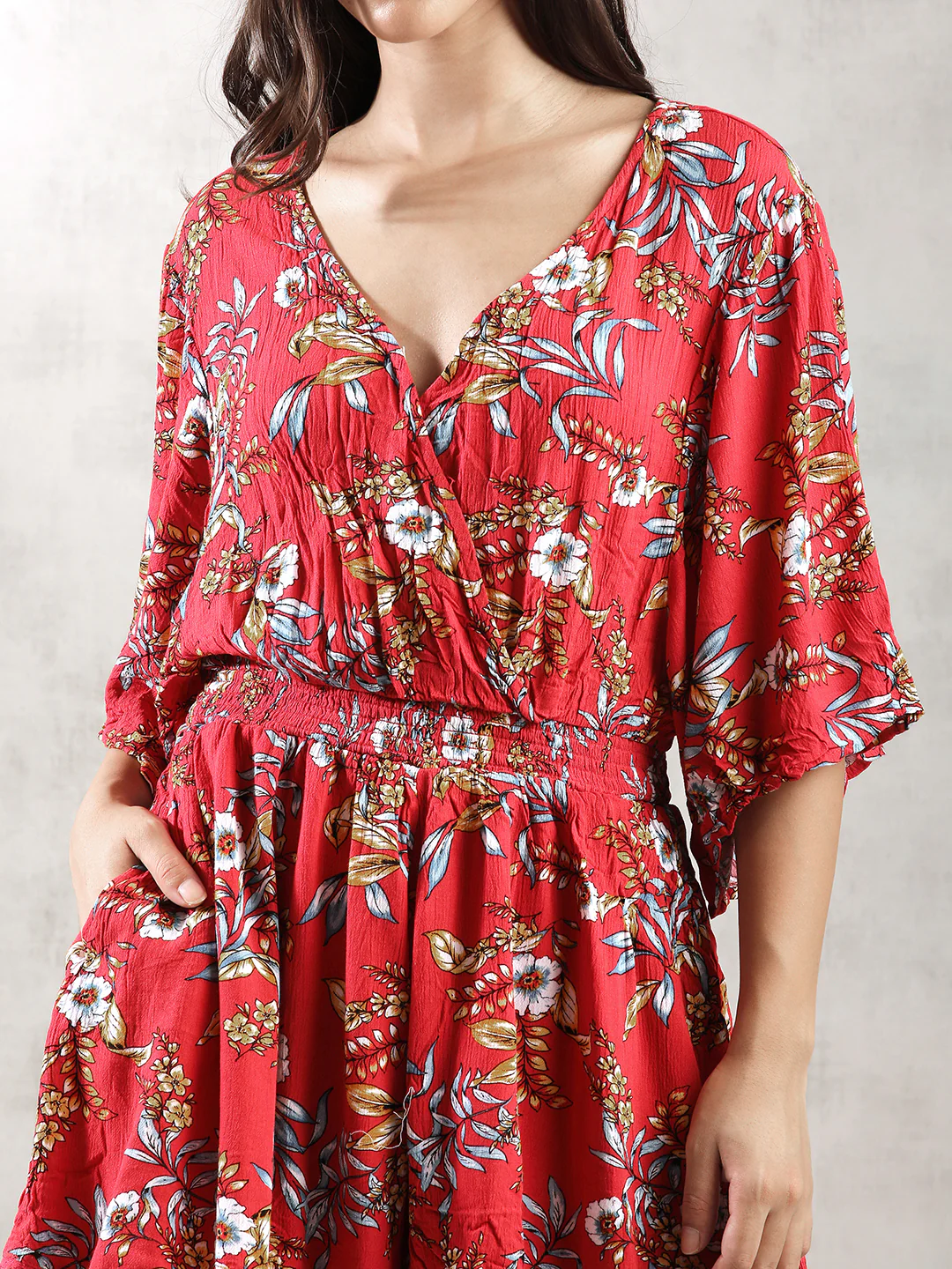 Women Red Tropical Print Romper - Image 5