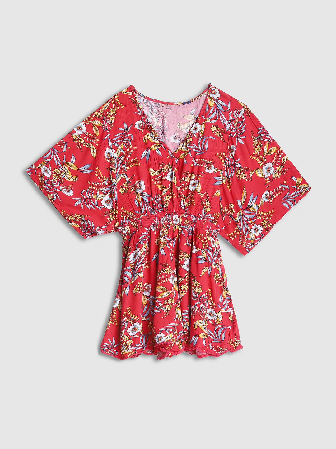 Women Red Tropical Print Romper - Image 7