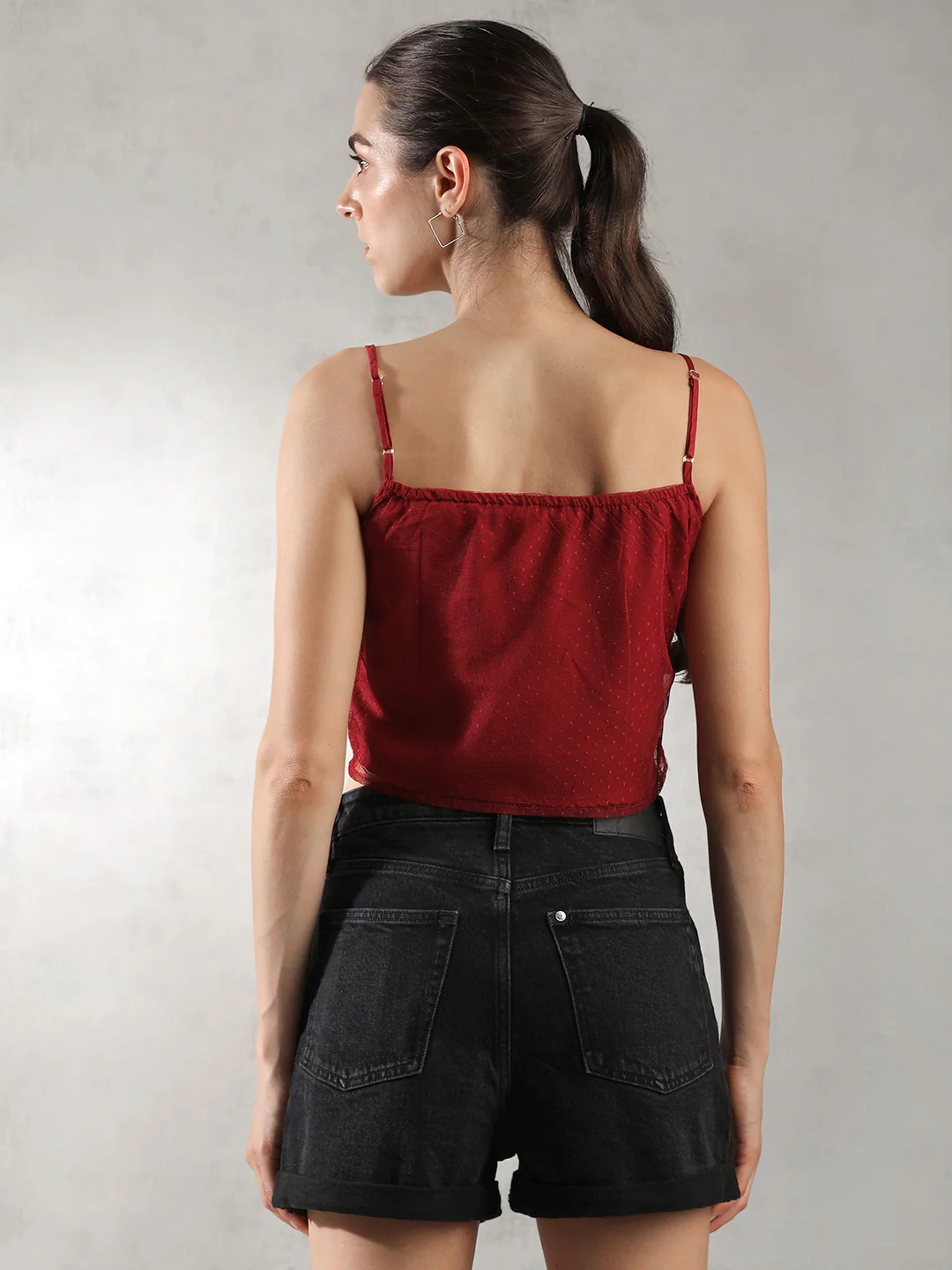 Women Dark Red Textured Design Top - Image 4