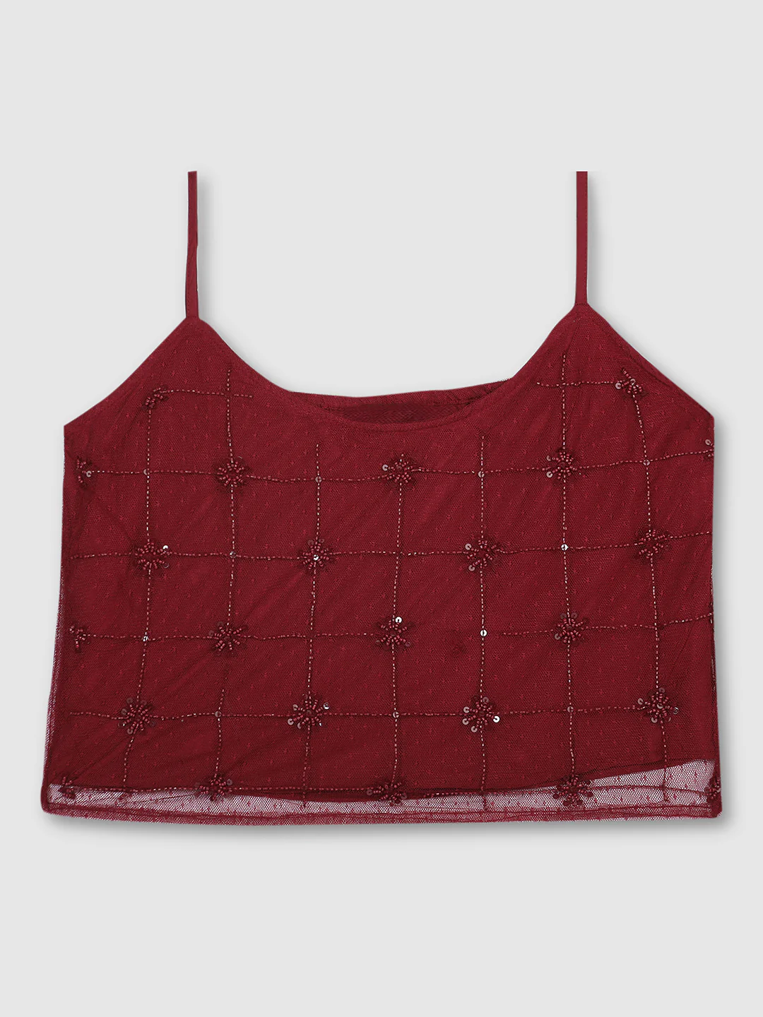Women Dark Red Textured Design Top - Image 7