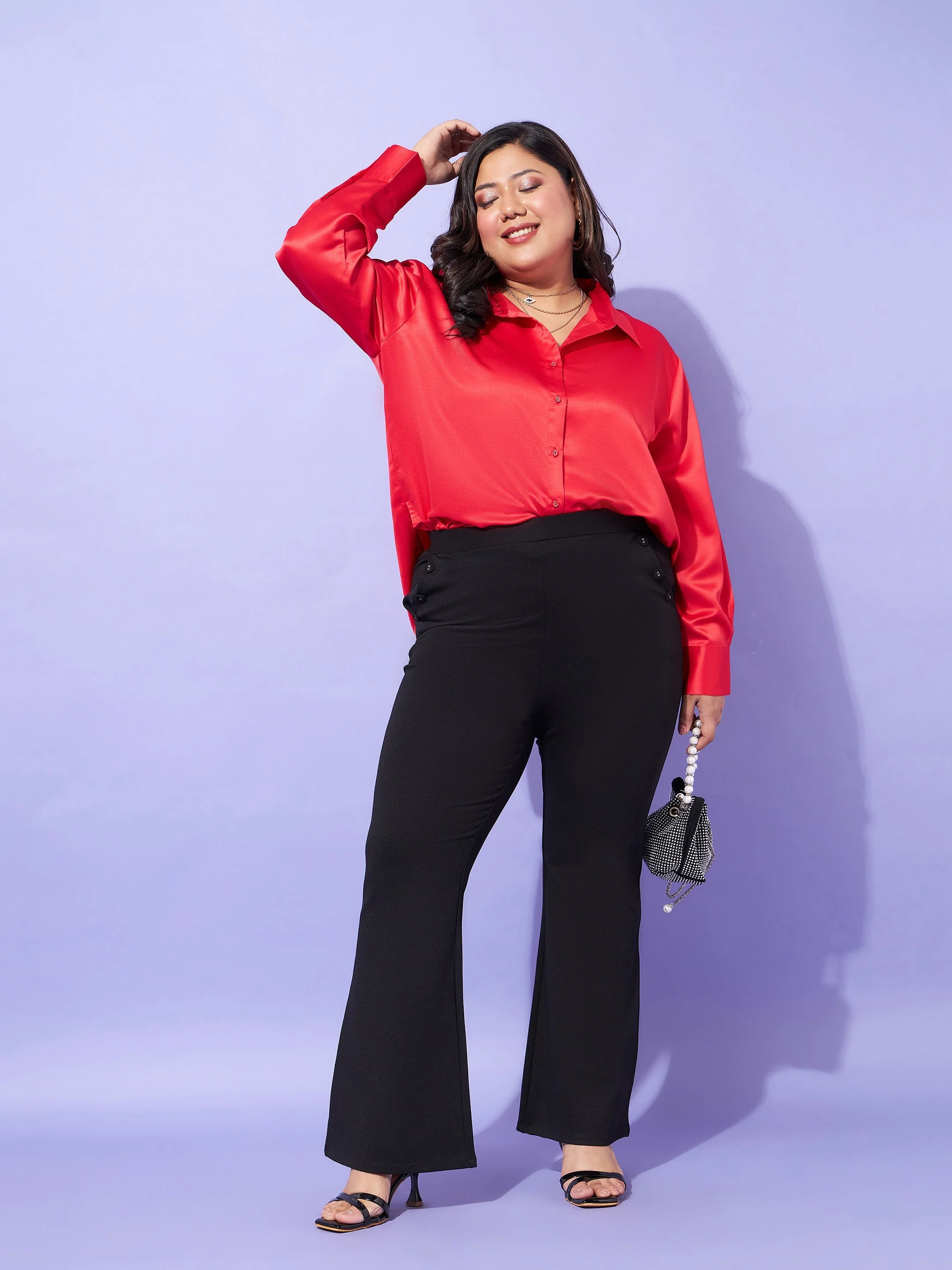 Women Red Regular Satin Shirt - Image 2