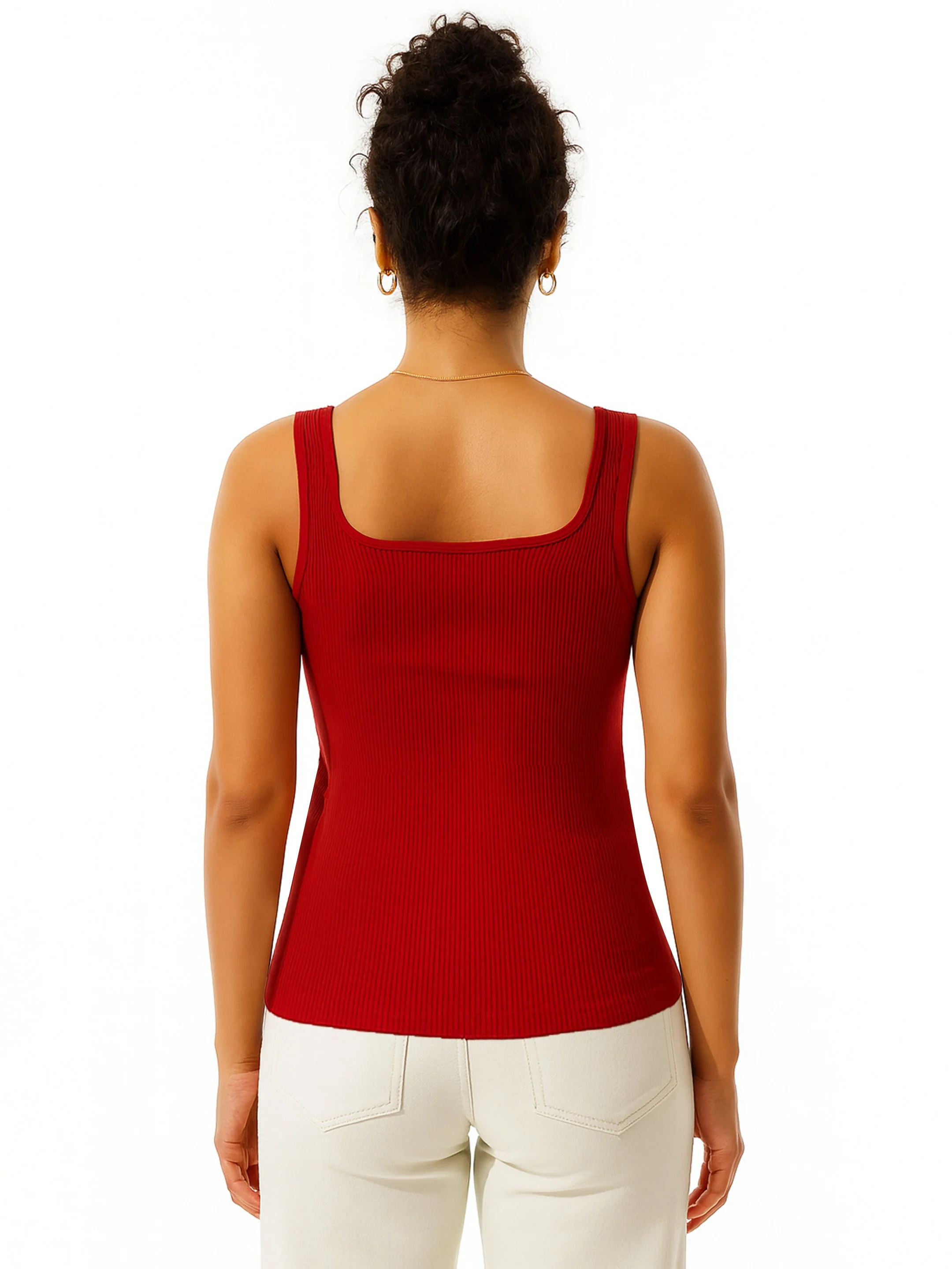 Women Red Rib Sleeveless Top - Image 2