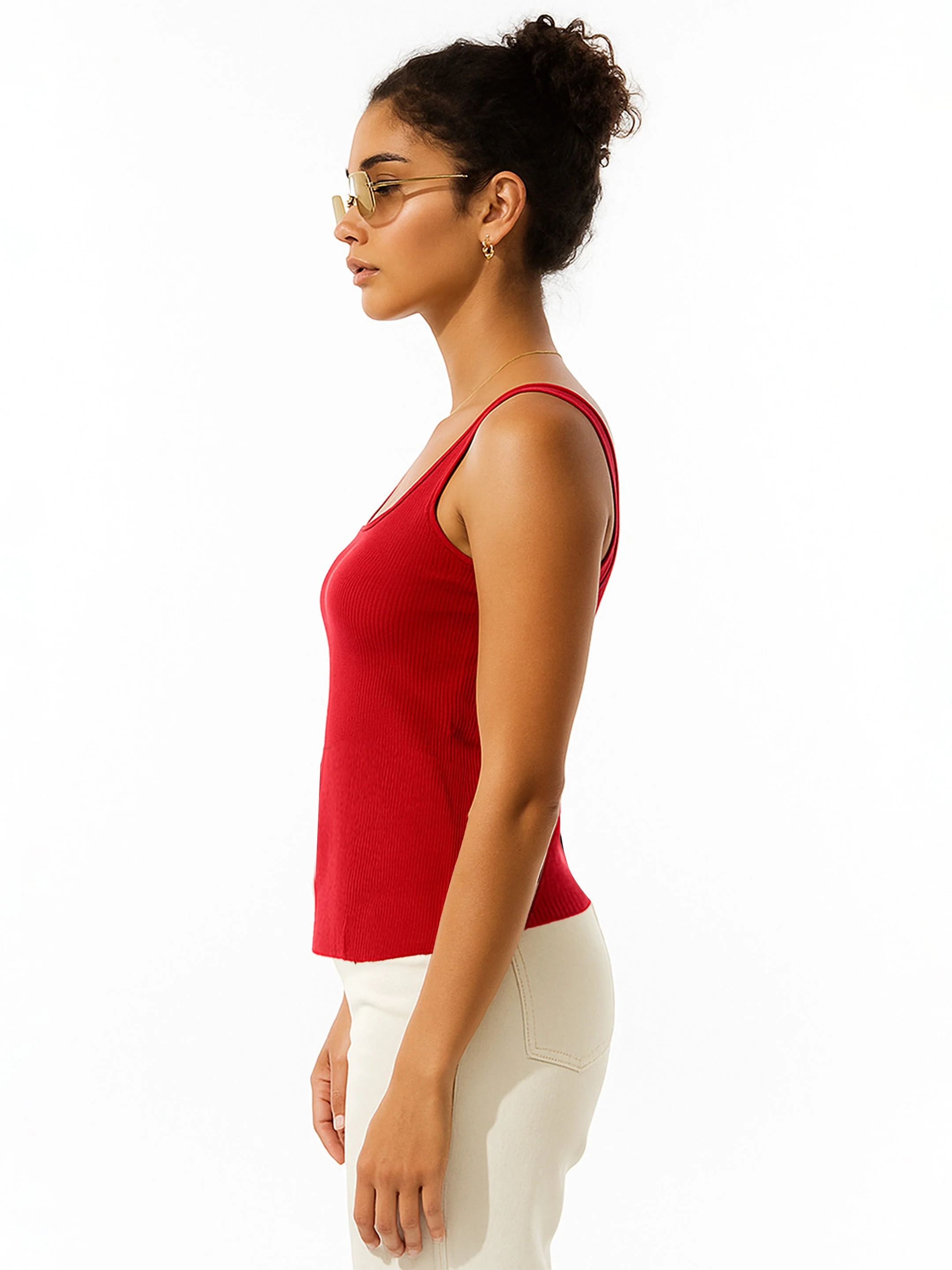 Women Red Rib Sleeveless Top - Image 5