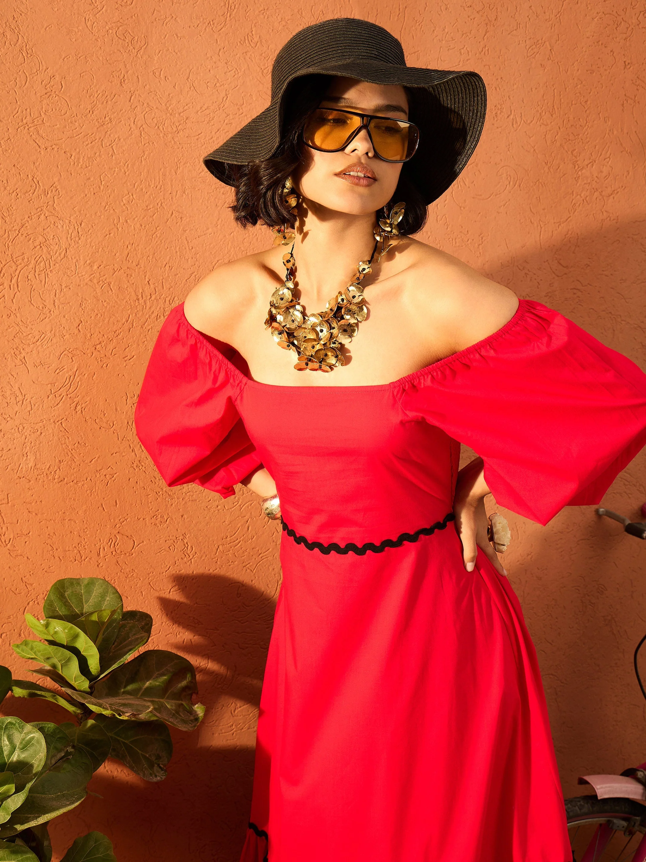 Women Red Ric Rac Lace Square Neck Maxi Dress - Image 4