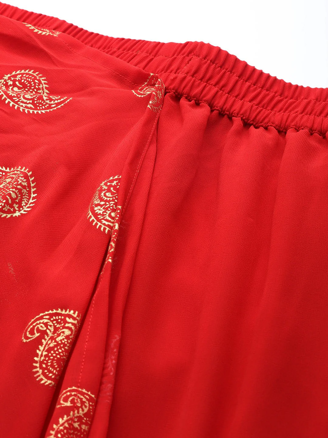 Women Red Sharara Pants With Attached Pallu - Image 6