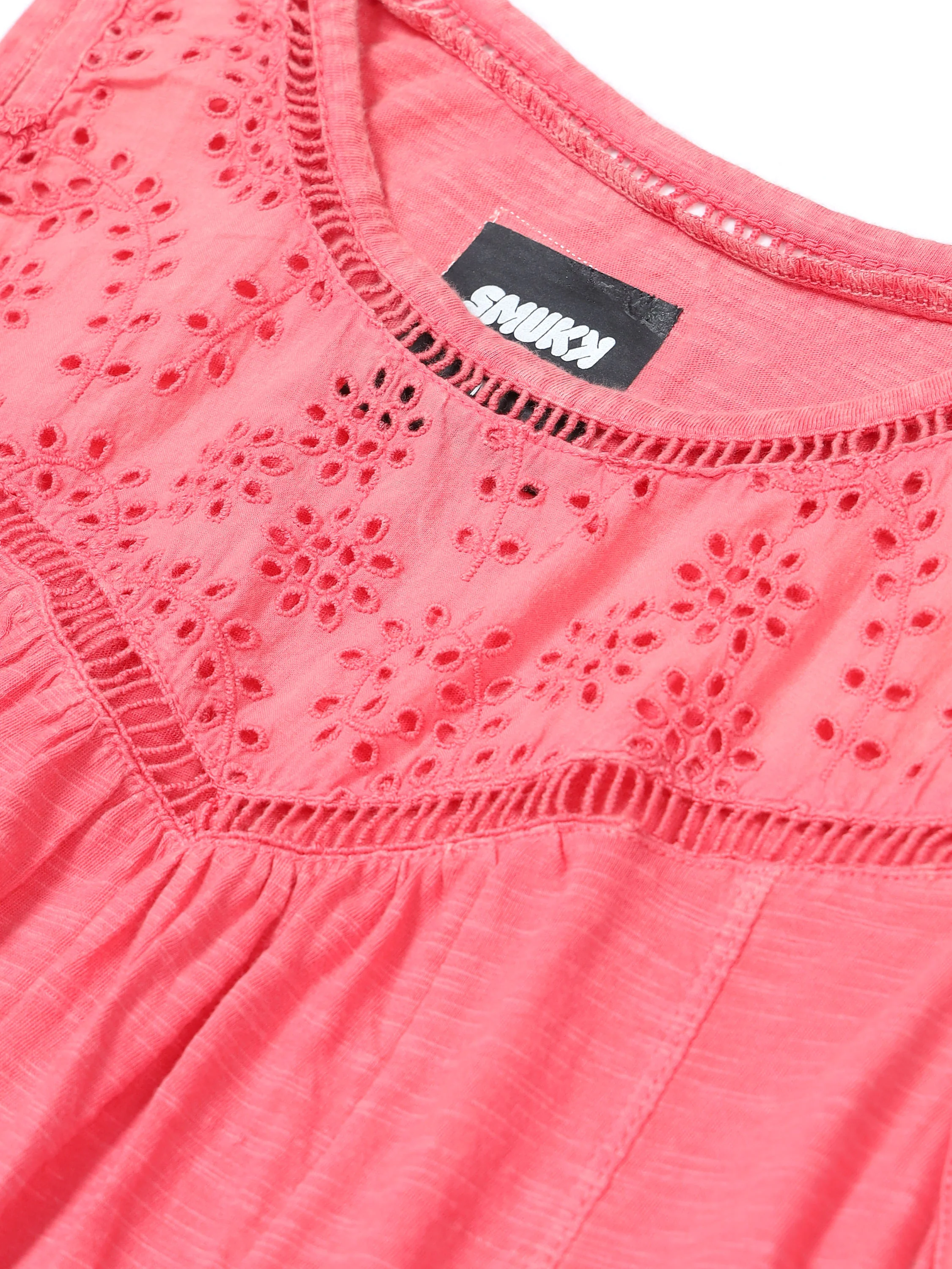 Women Red Shiffli Yoke Top - Image 7